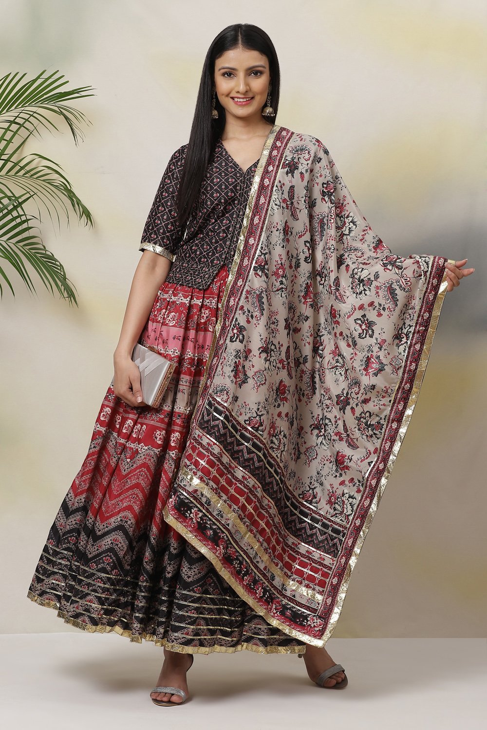 Cherry Straight Art Silk Cotton Printed Dupatta image number 0