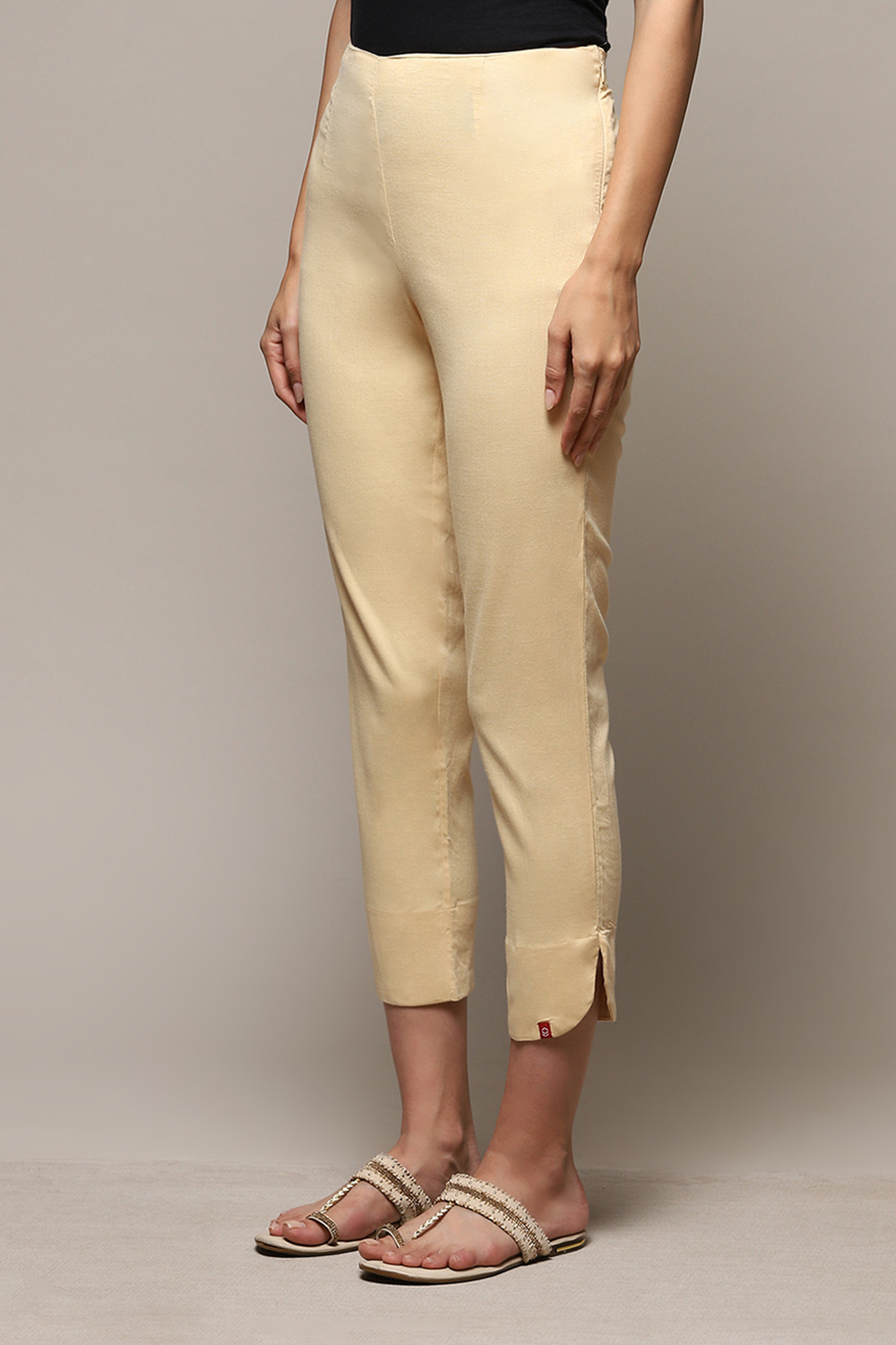 Beige Viscose Blend Pants image number 2