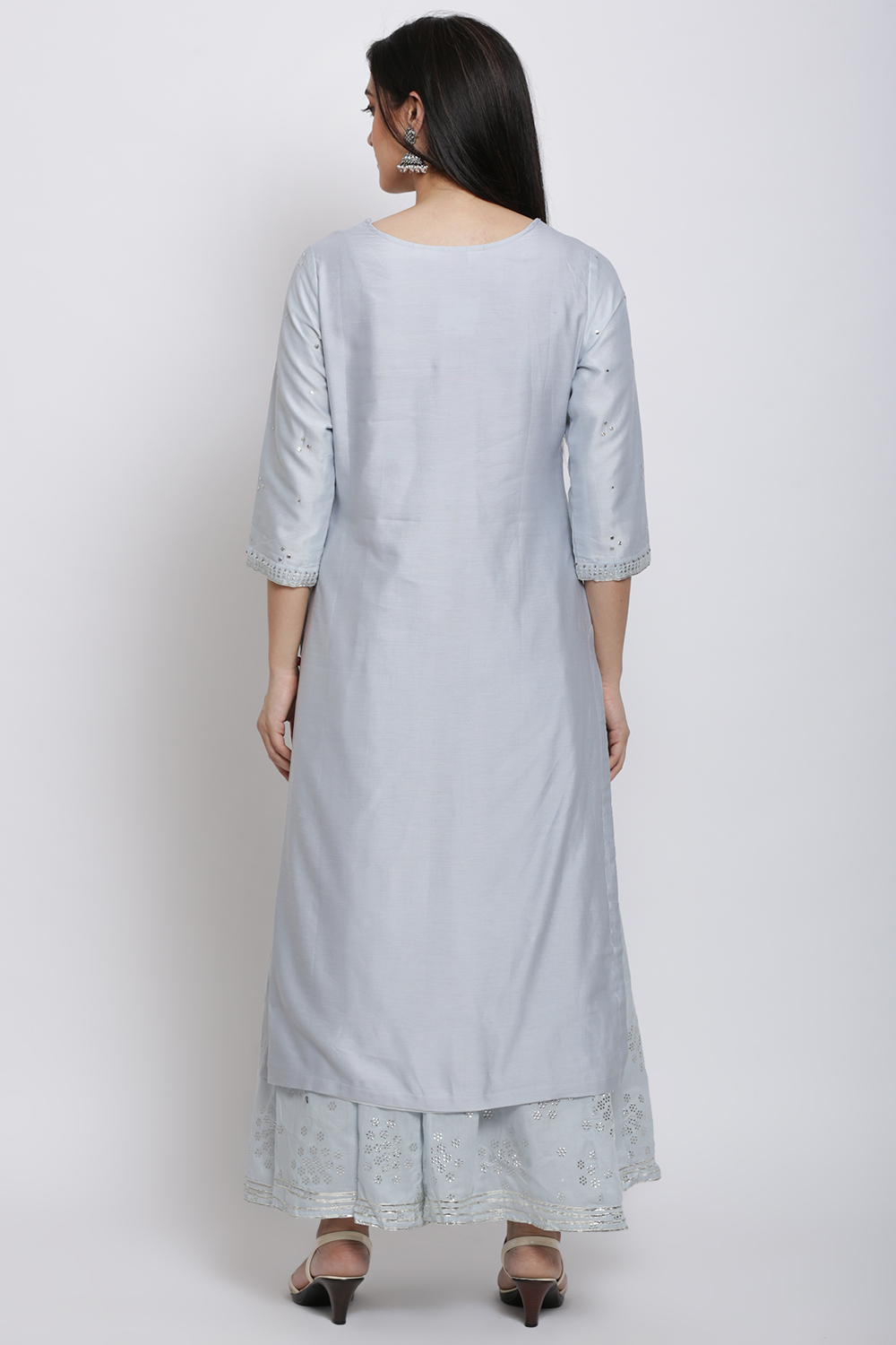 Ice Blue Cotton Silk Straight Kurta Skirt Suit Set image number 5