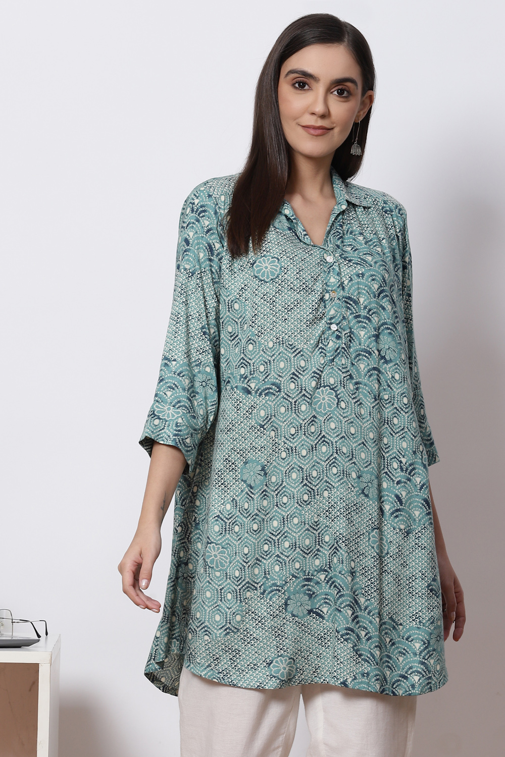 Buy Teal LIVA Straight Kurta () for INR799.50 | Biba India