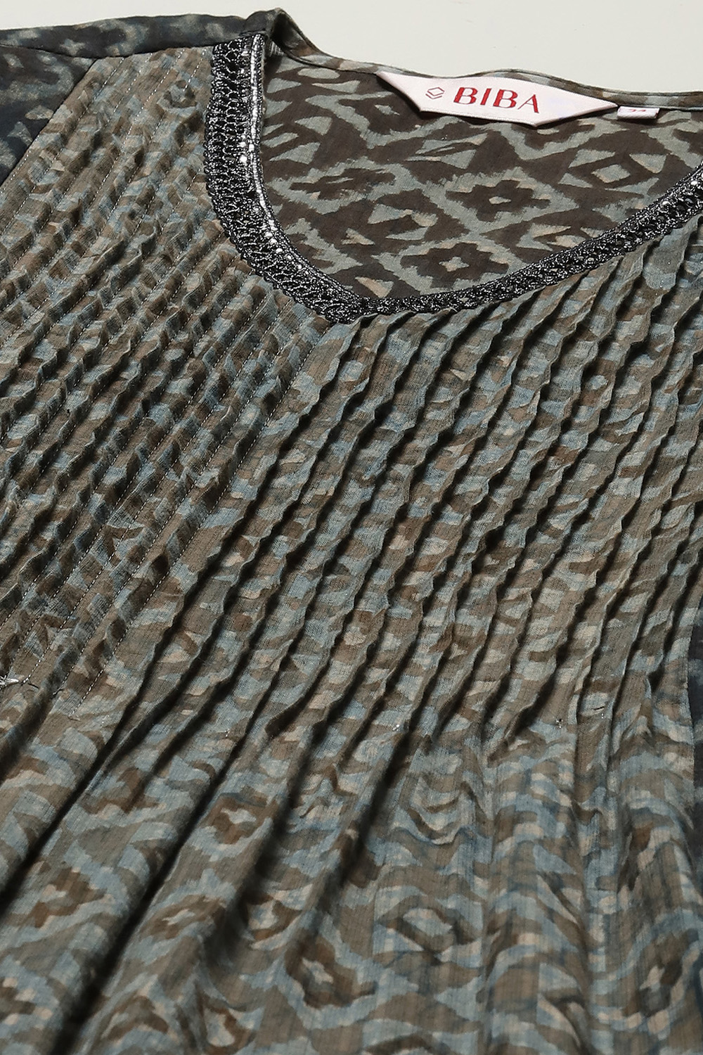 Charcoal & Navy Cotton Gathered Kurta Palazzo Suit Set image number 1