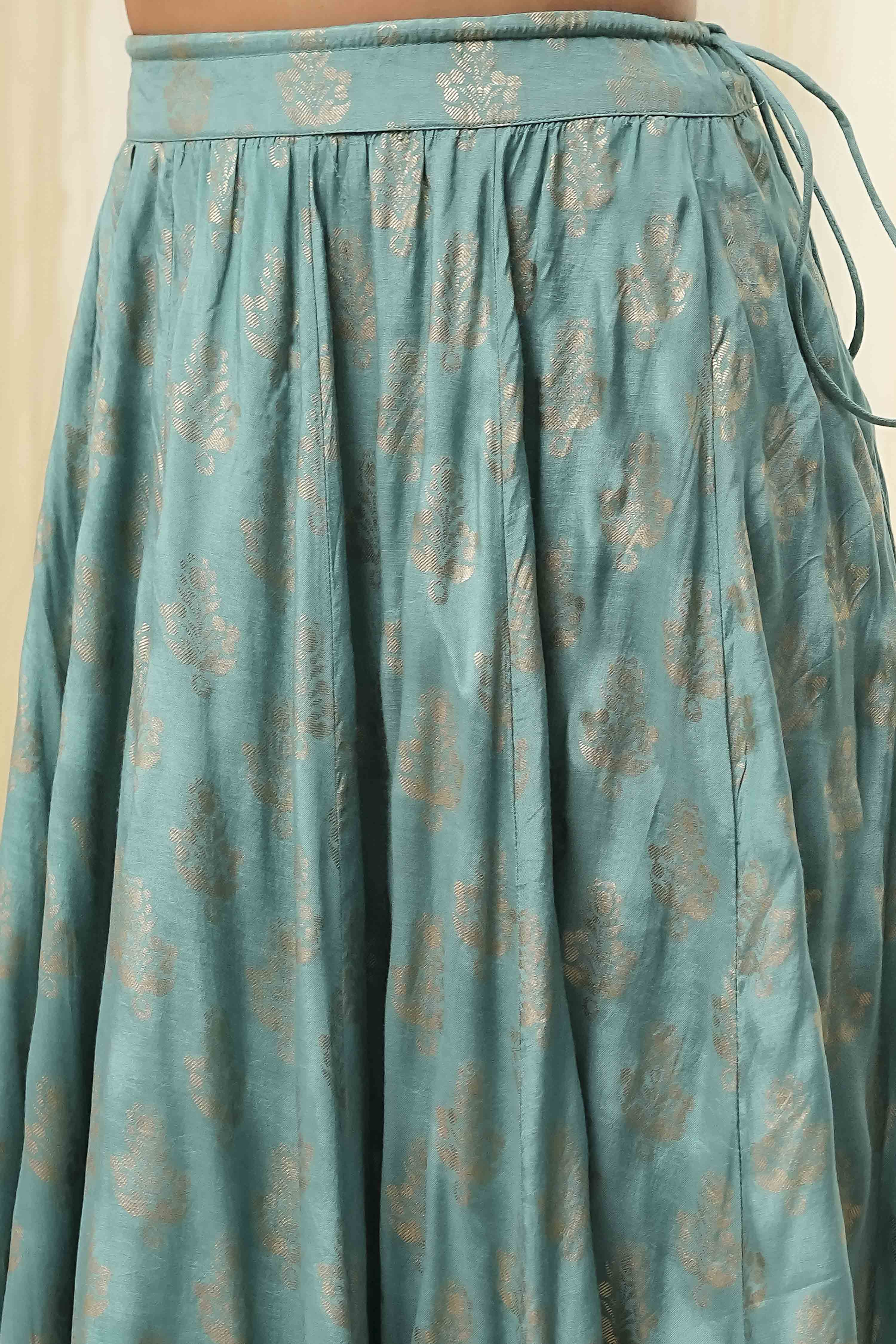 Coral-Pink Polyester Blend Anarkali Lehenga Set image number 2