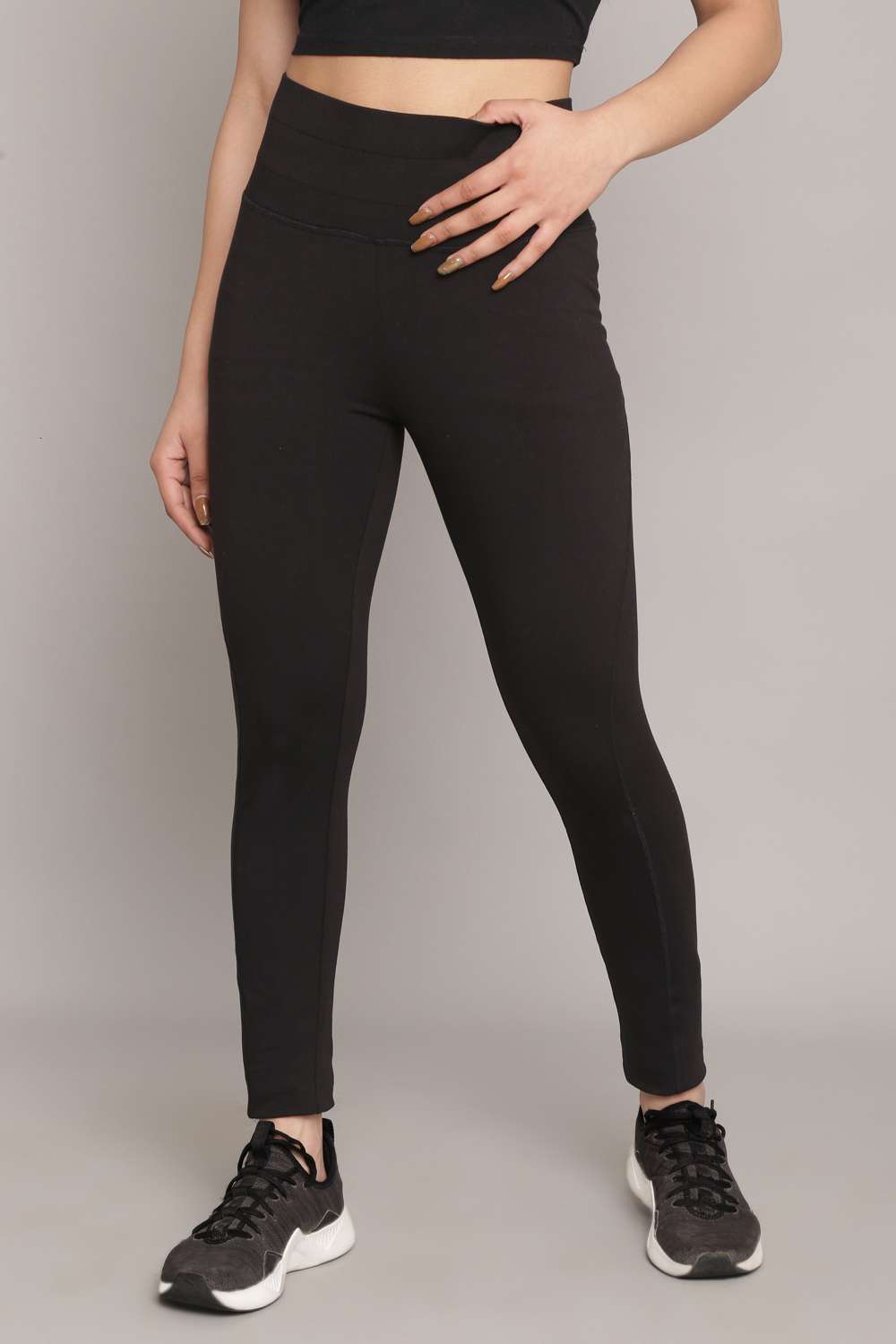 Black Knitted Cotton Blend Cotton Leggings at Biba India