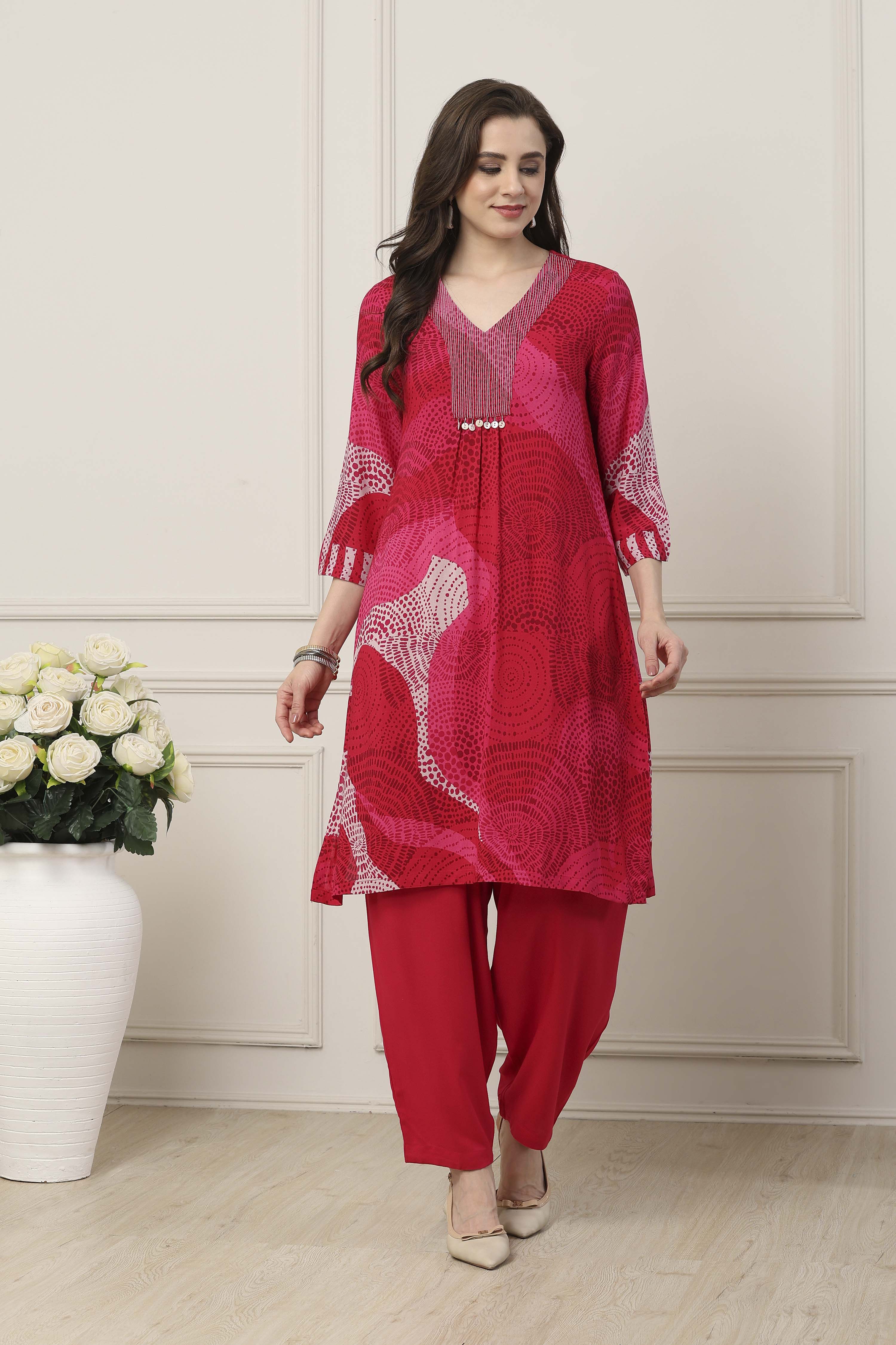 Pink Viscose Rayon Straight Suit Set image number 6