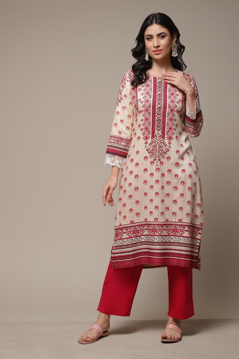 Blue LIVA Straight Printed Kurta image number 1