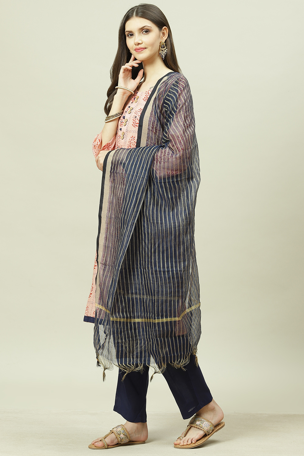 Orange Cotton Woven Unstitched Suit Set image number 5