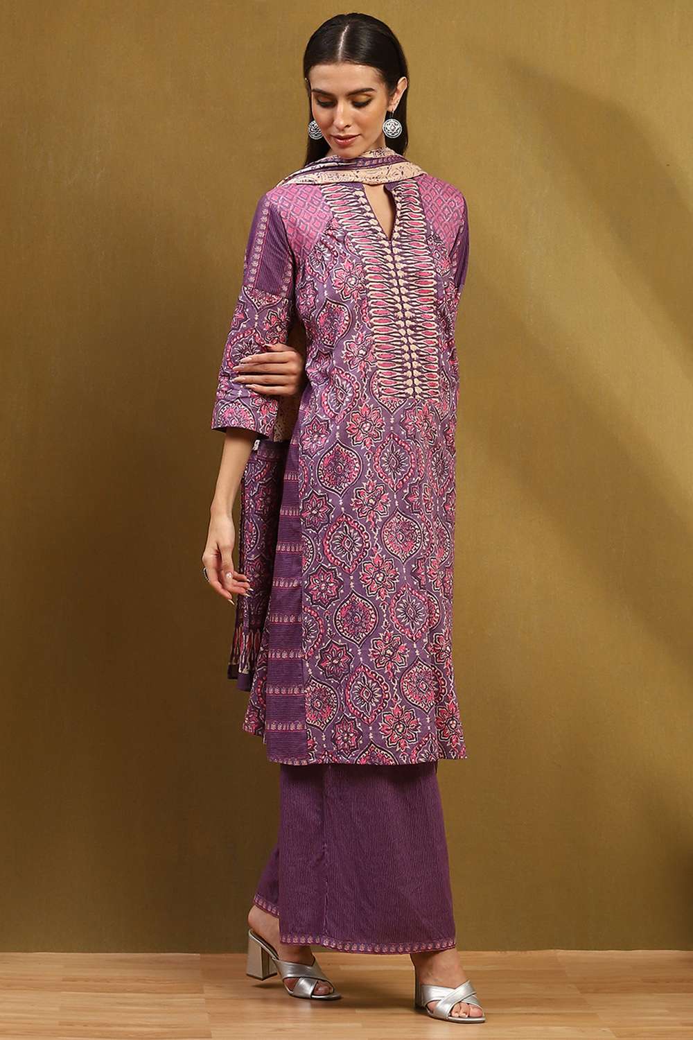 Blue Cotton Printed A-Line Suit Set image number 1