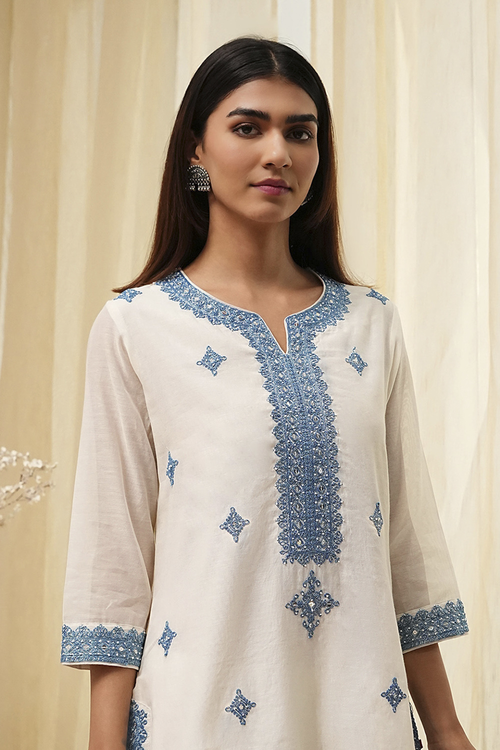 Pink Embroidered Straight Suit Set image number 1