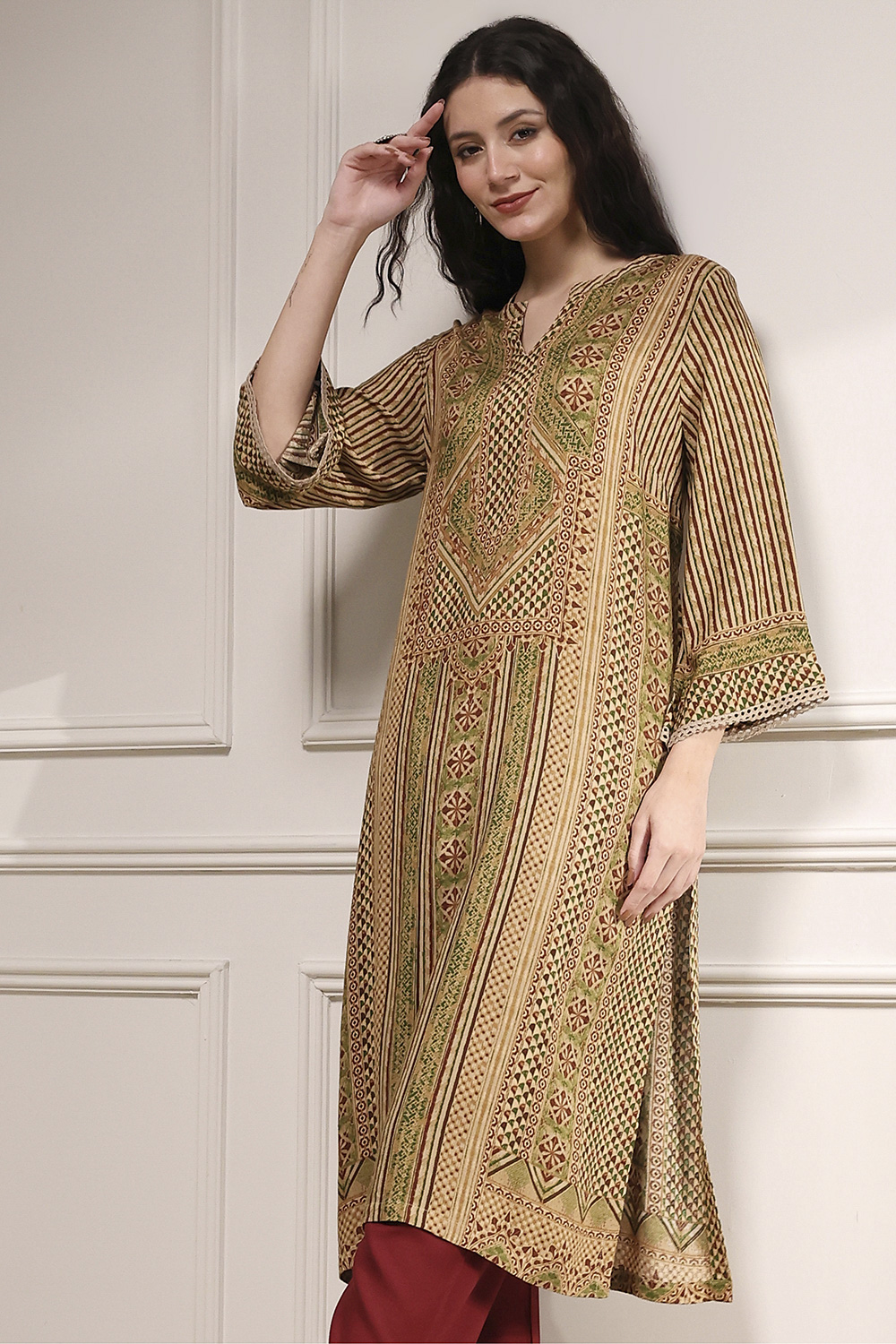 Blue Viscose Rayon Straight Printed Kurta image number 7