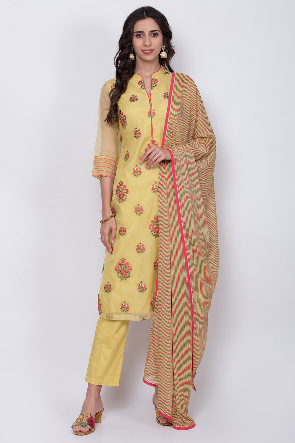 Yellow Art Silk Straight Kurta Pant Suit Set image number 0