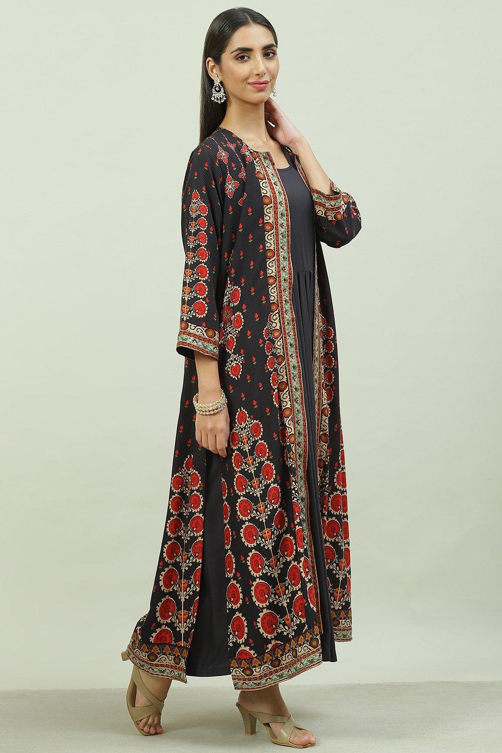 Black Rayon Straight Printed Kurta image number 5