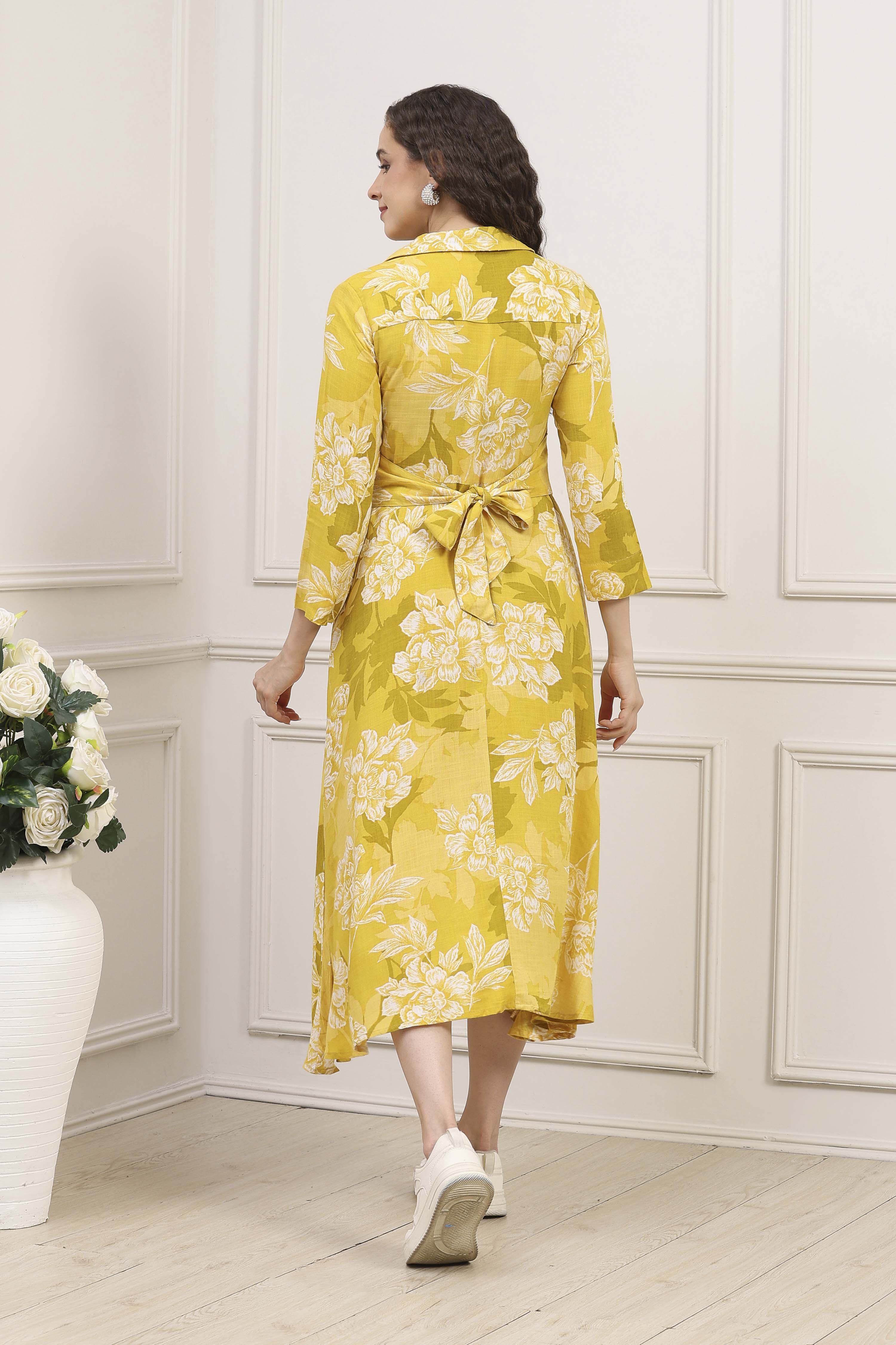 Olive Rayon Printed Straight Dress image number 3