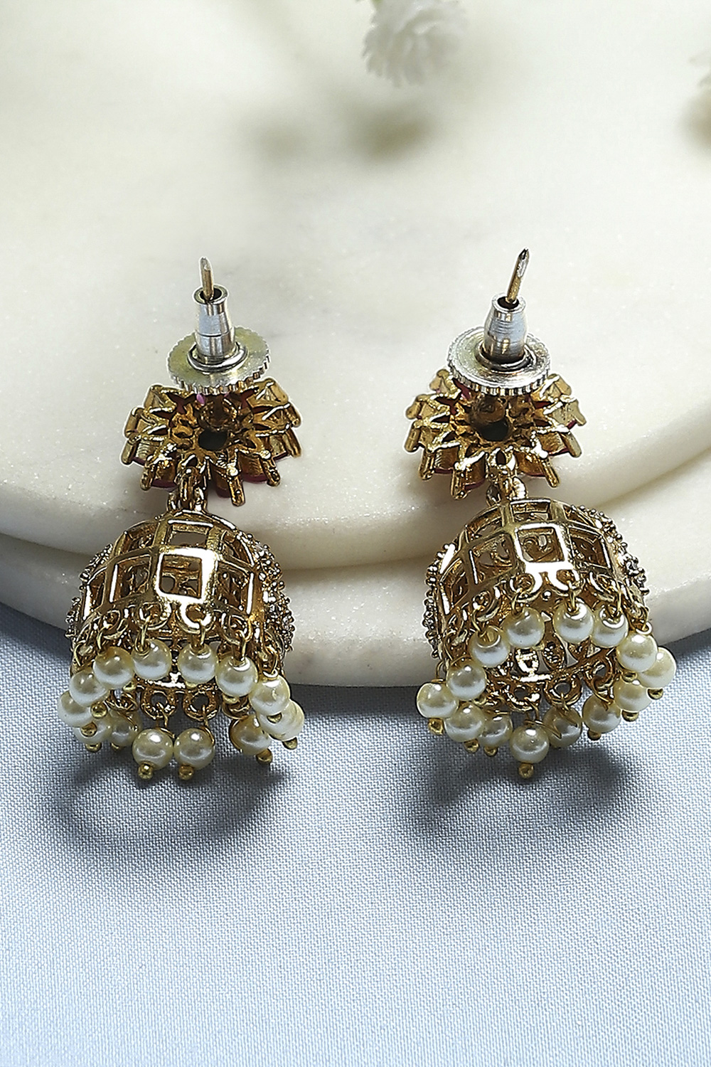 Gold Pink Alloy Jhumka image number 2