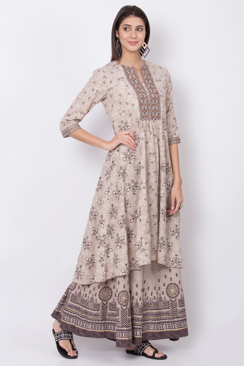 Marine Blue Cotton Blend A-Line Printed Kurta image number 0