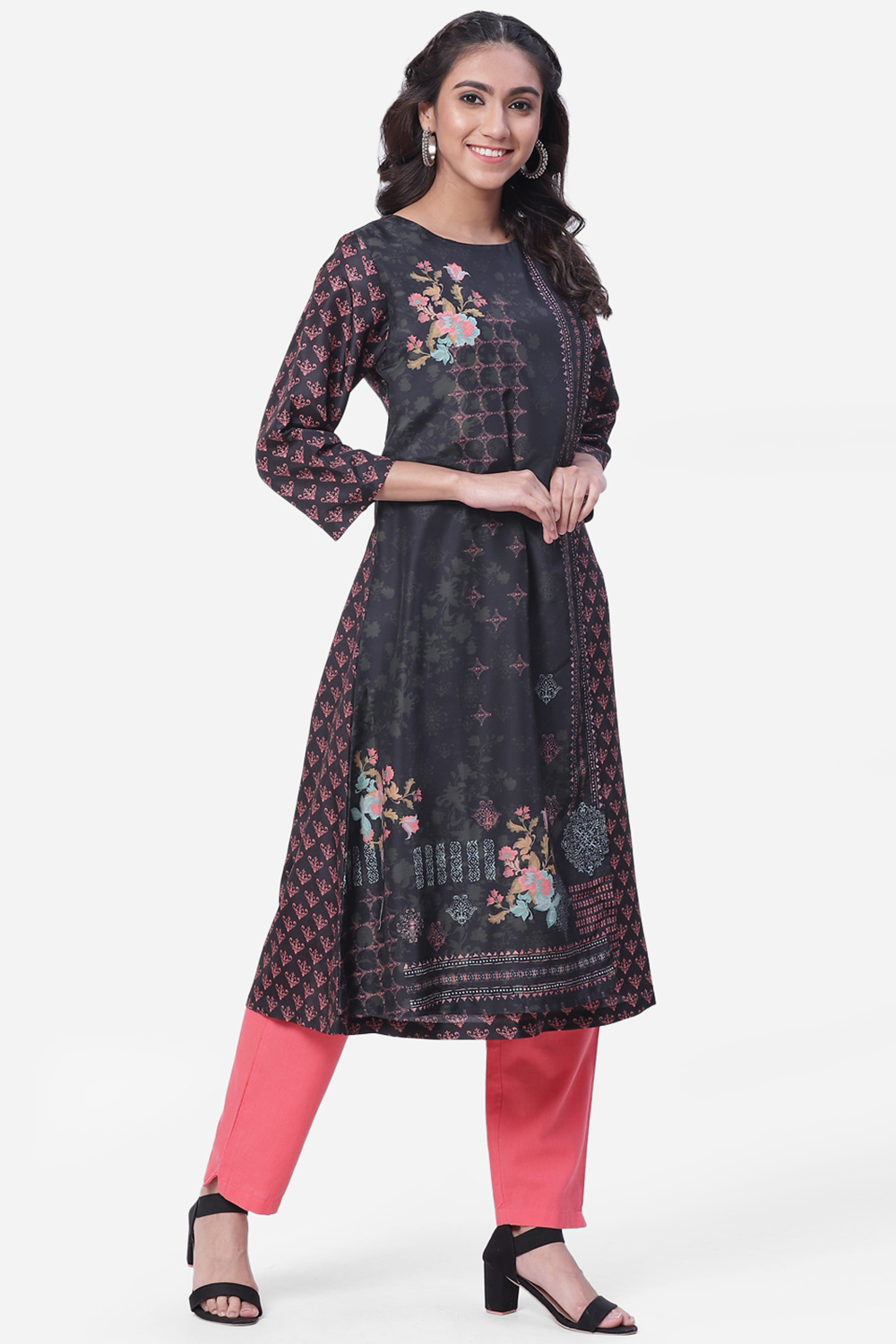 Black Art Silk Straight Kurta image number 2