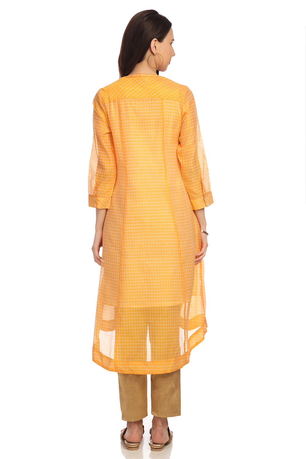 Yellow A-Line Art Silk Yarndyed Kurta image number 5