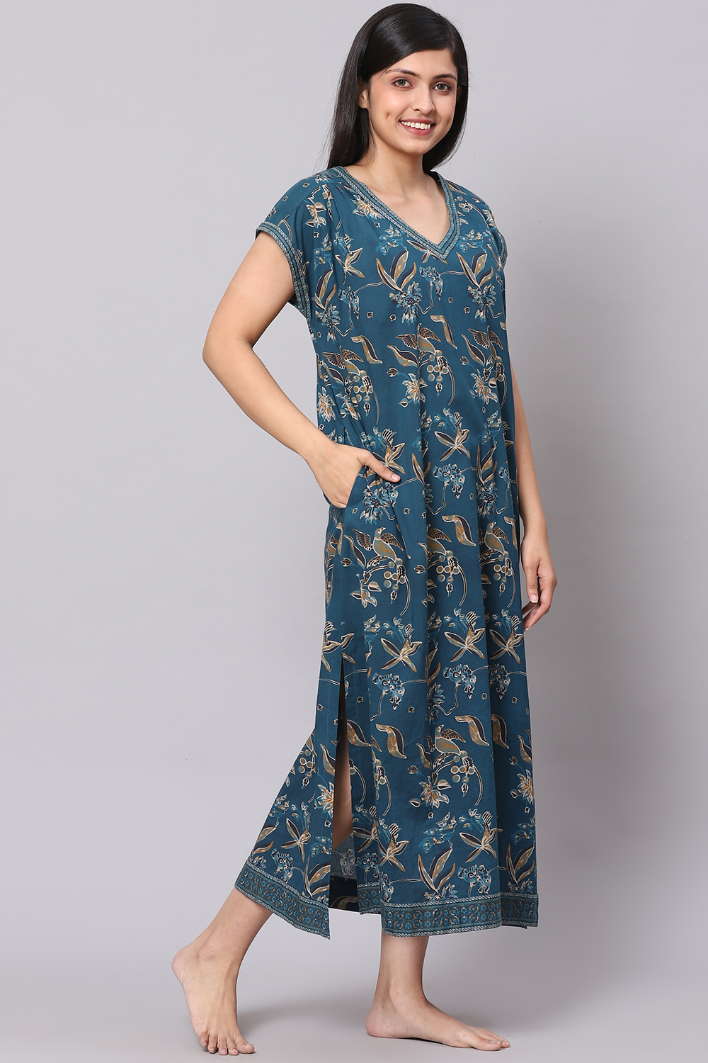 Navy Straight Cotton Printed Sleepwear image number 3