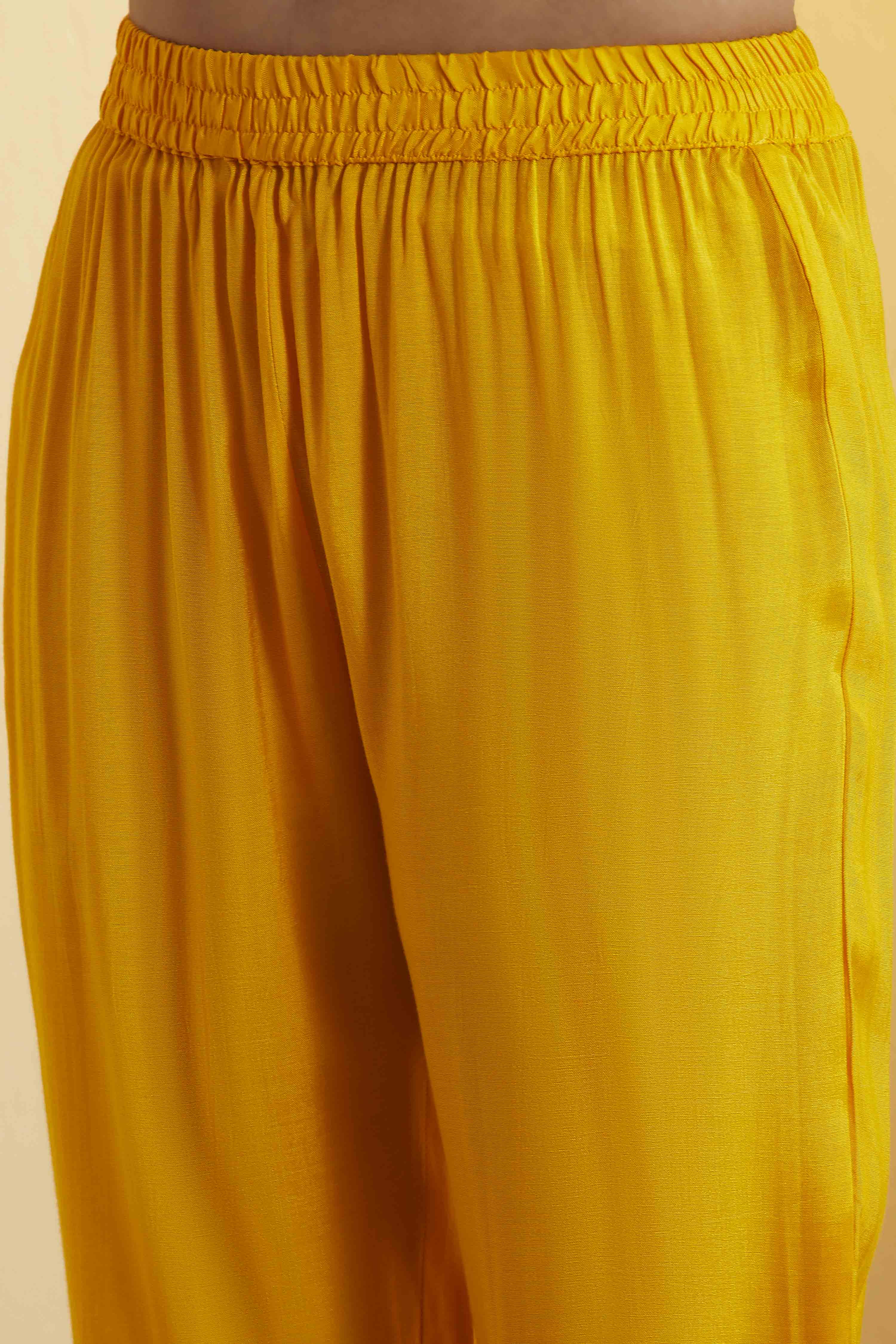 Yellow Poly Chinnon Anarkali Suit Set image number 2