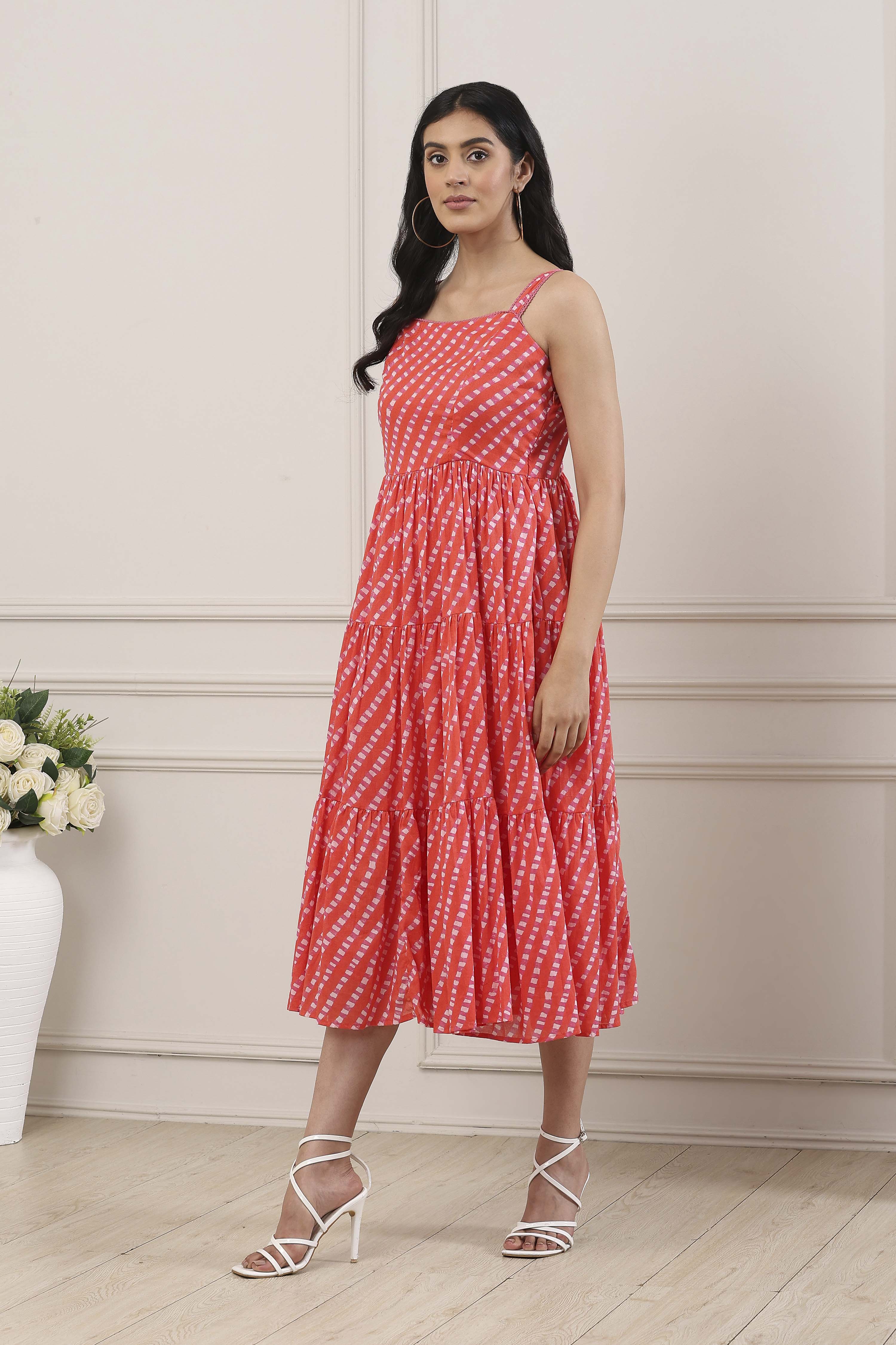 Orange Cotton Tiered Dress image number 2