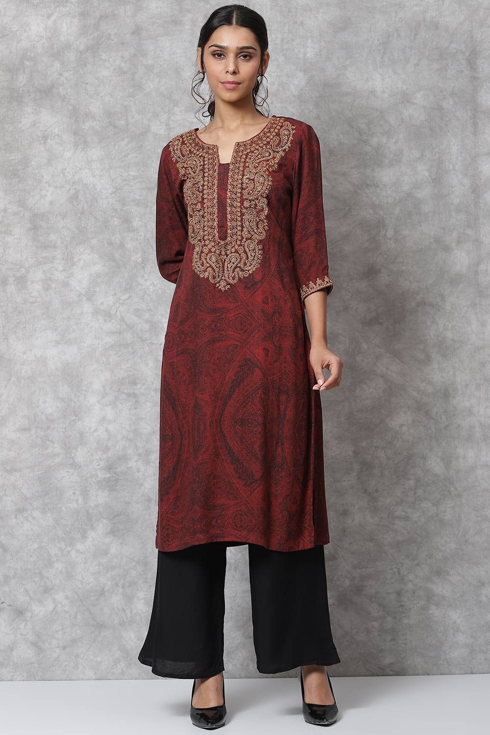 Red Velvet Straight Kurta image number 0