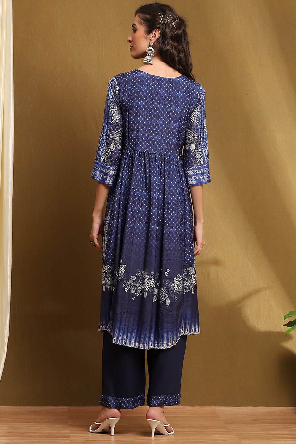 Indigo Modal Printed Angrakha Gathered Suit Set image number 4