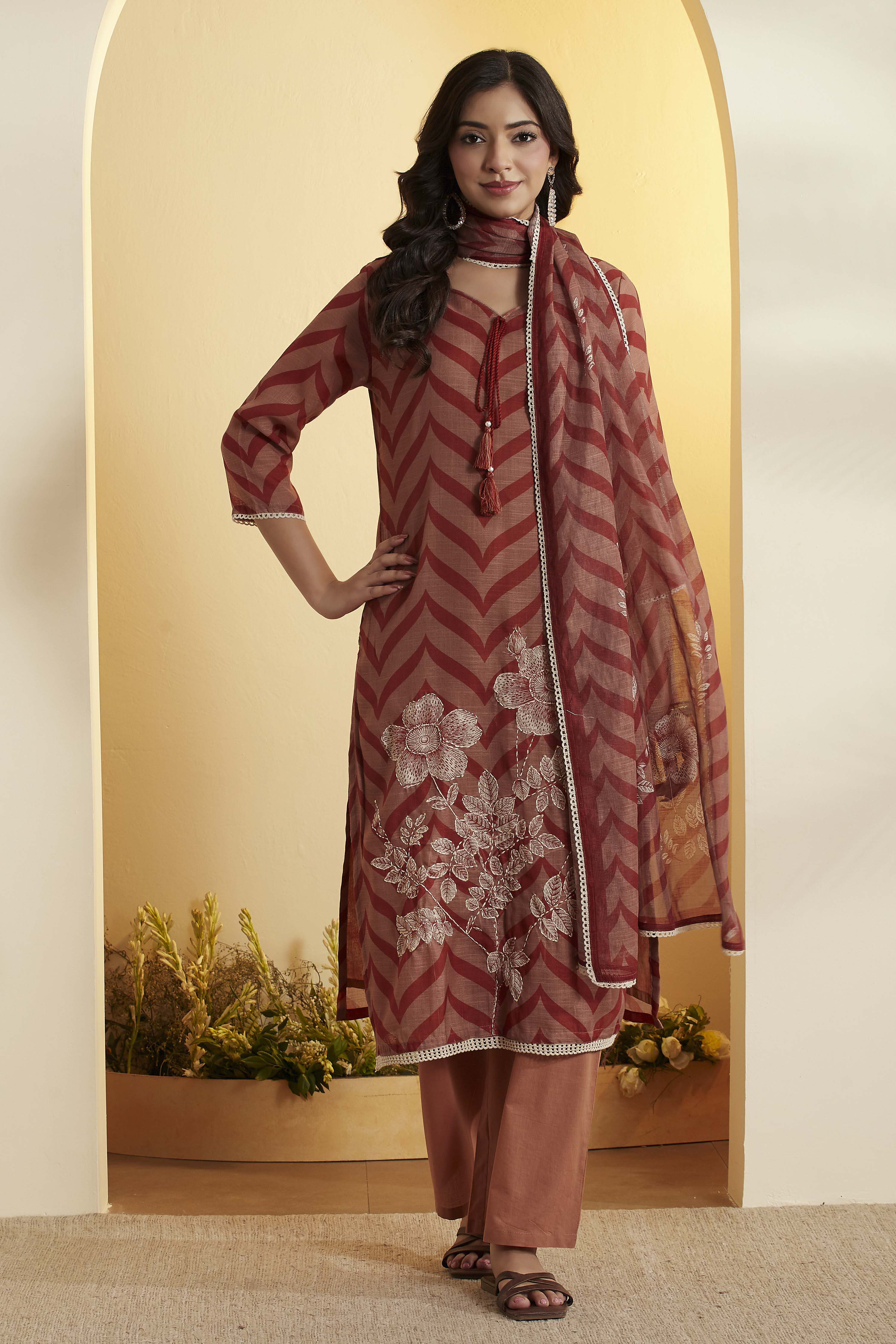Teal Floral Printed Poly Linen Kurta Set image number 0
