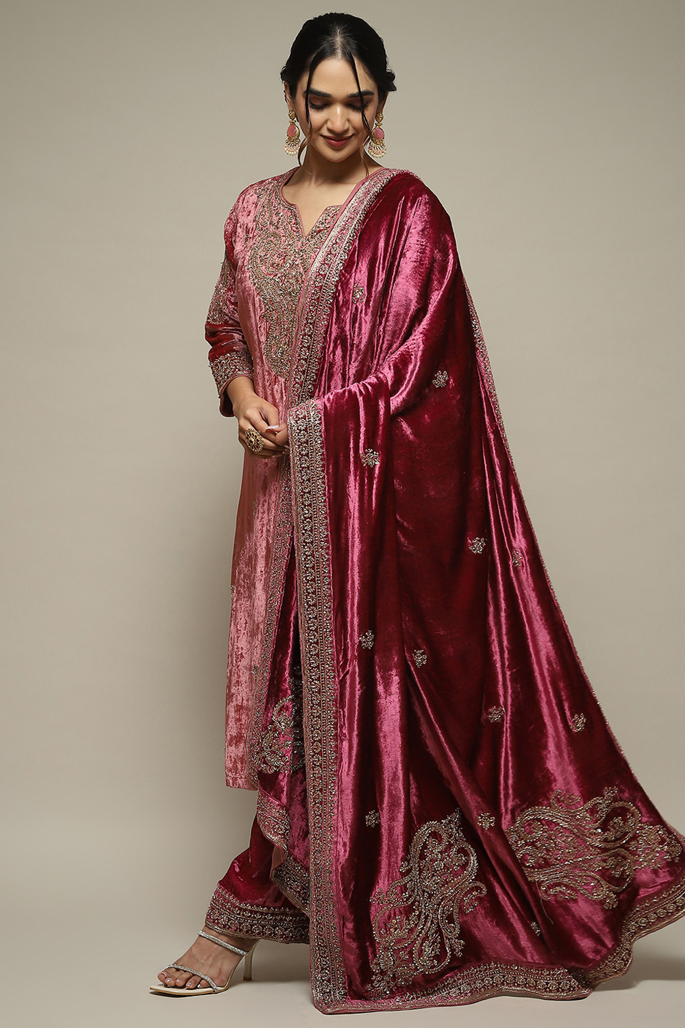 Onion Pink Viscose Straight Kurta Palazzo Suit Set image number 7