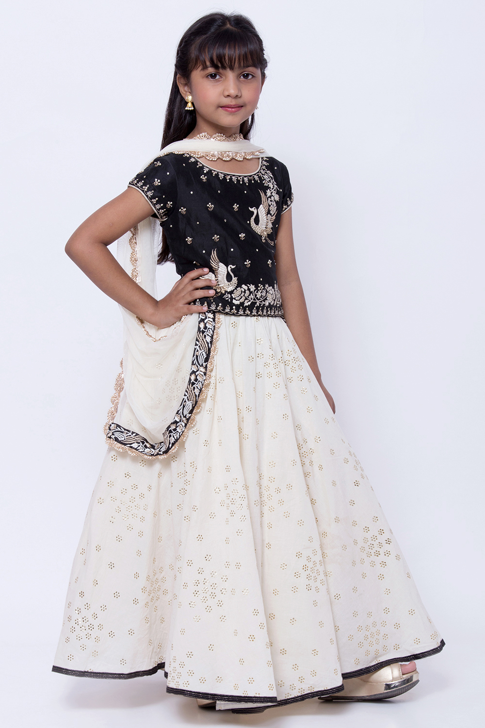 Black And Off White Lehenga Set image number 3