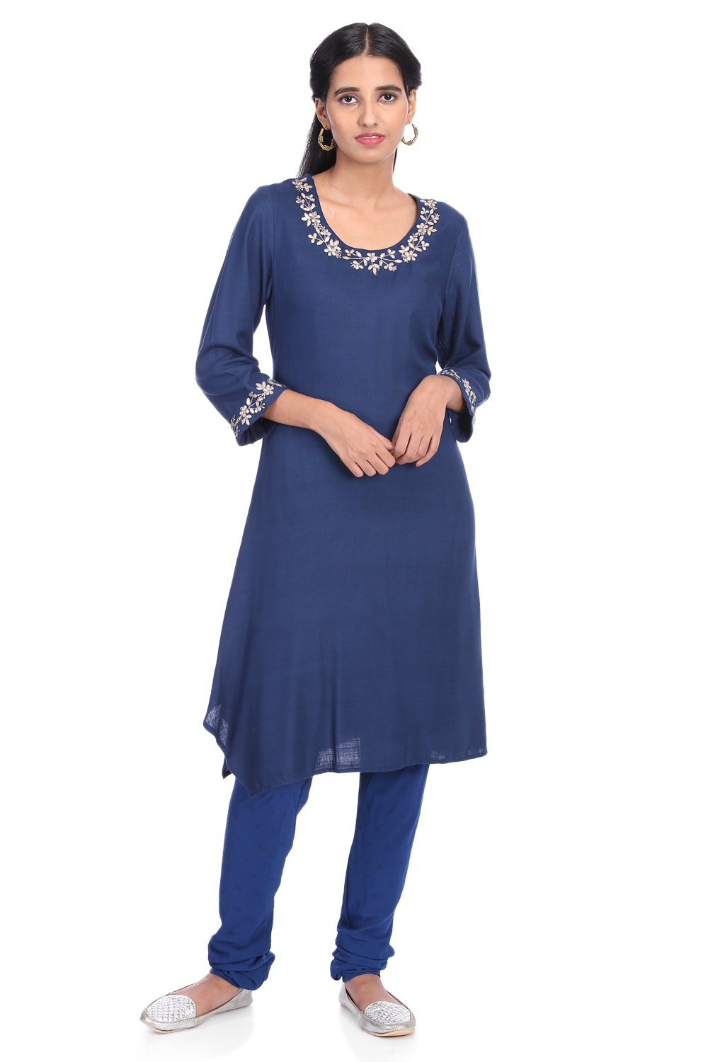 Blue Poly Cotton Asymmetric Printed Kurta image number 0