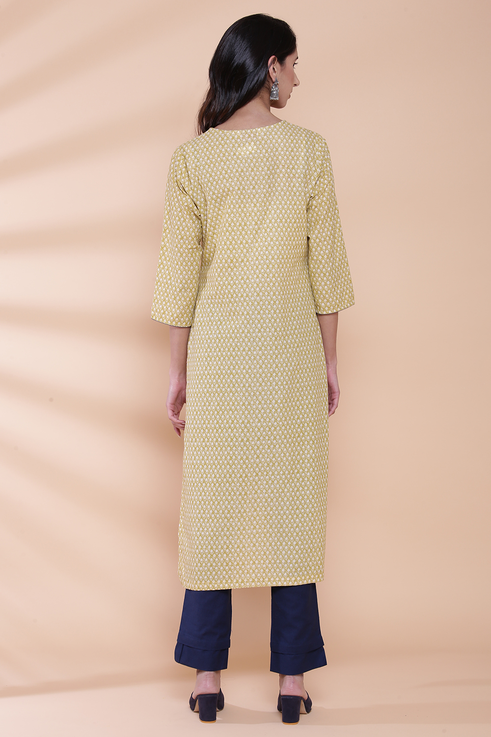 Blue Cotton Straight Printed Kurta image number 5