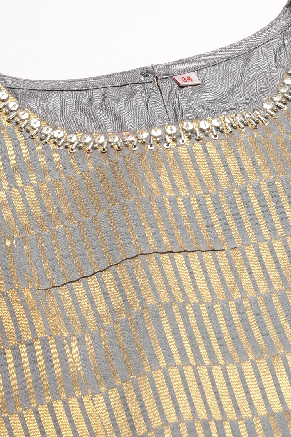 Grey Metallic Cotton Fusion Wear 3 Piece Set image number 3