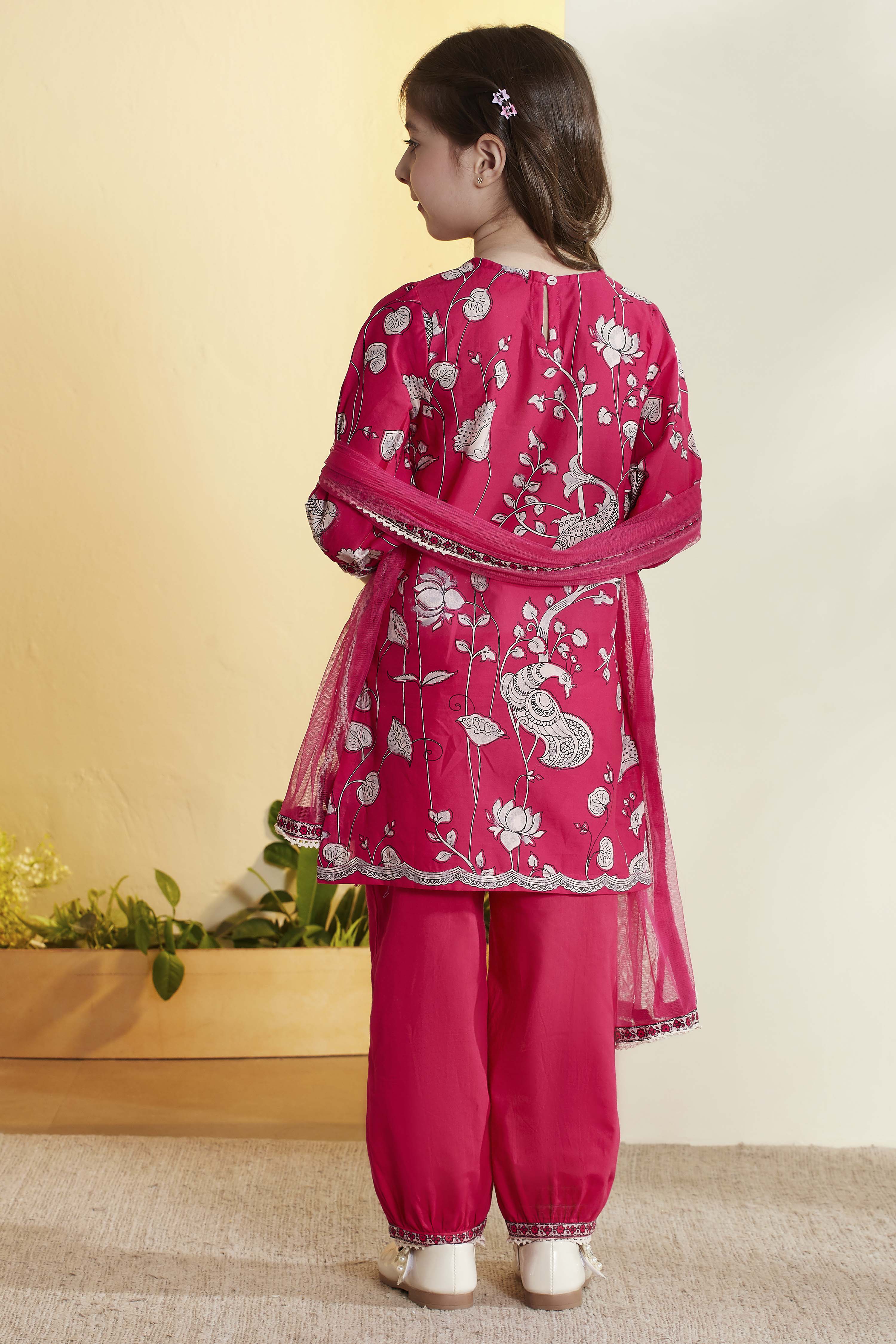 Pink Floral Printed Straight Cotton Kurta Set image number 5