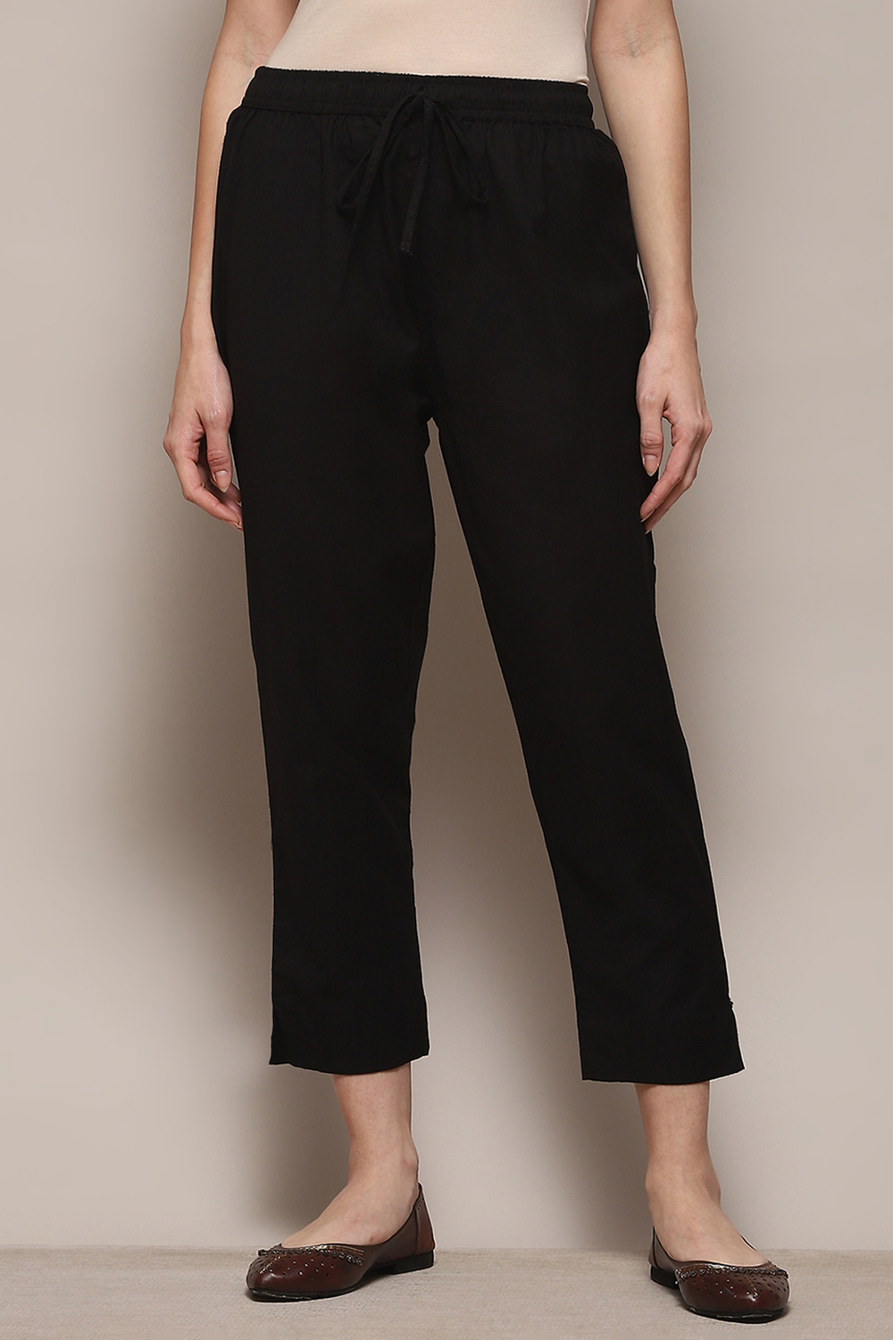 Rust Cotton Flax Slim Solid Pants image number 5