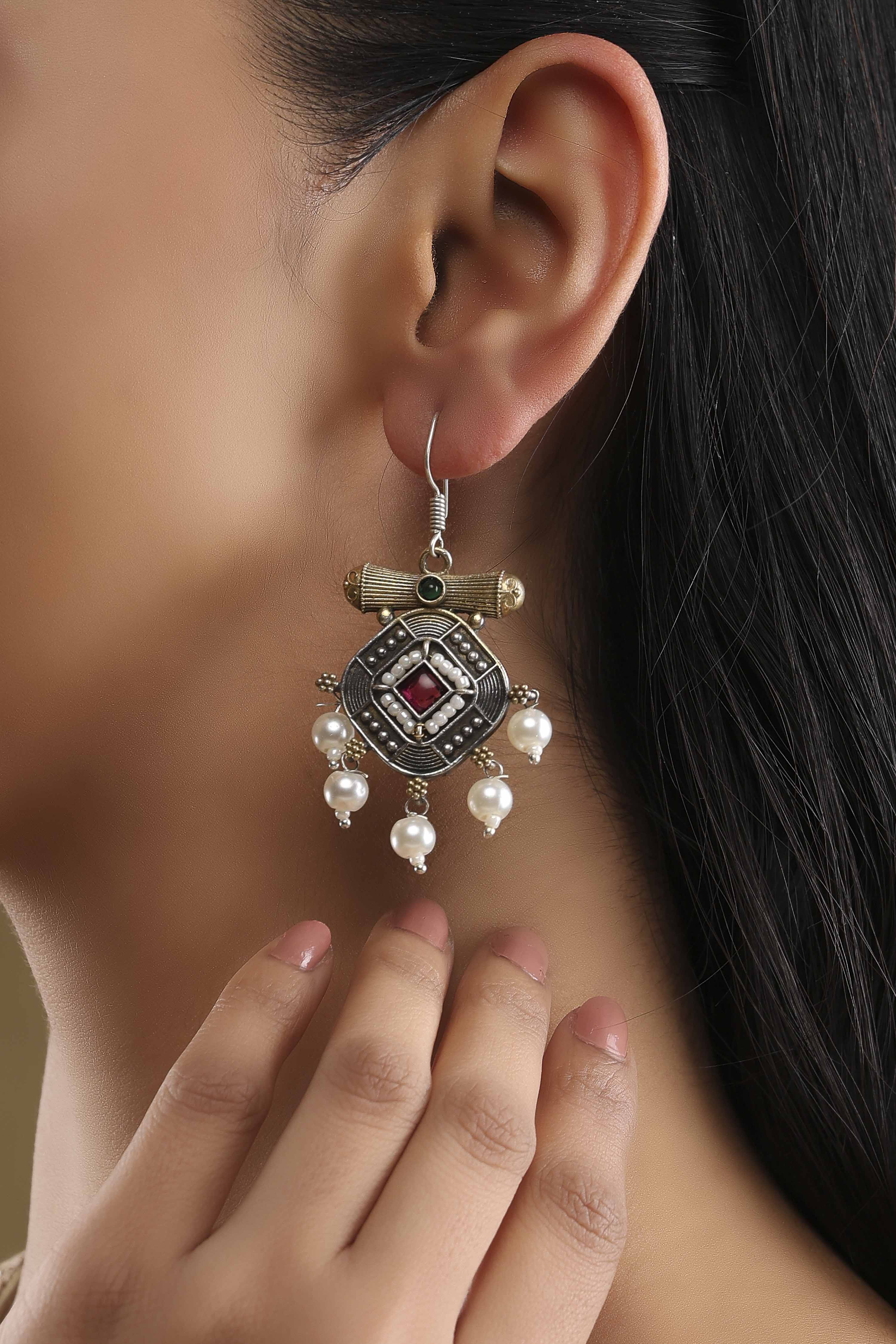 Dark Pink Brass Drop & Danglers image number 1