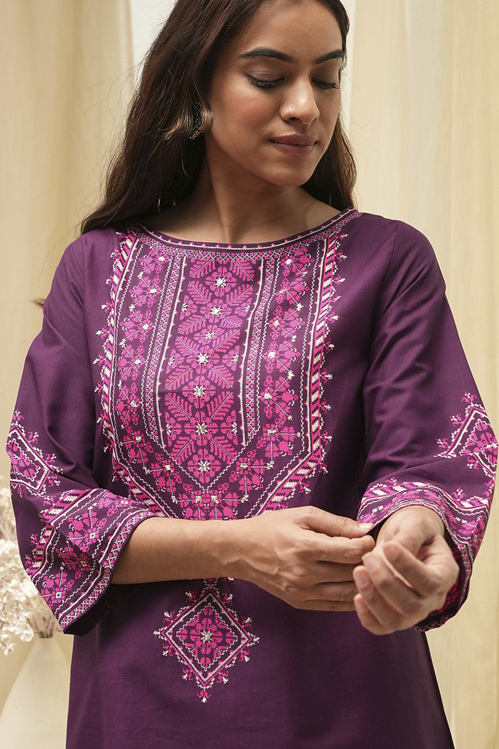 Purple Straight Short Kurta image number 1