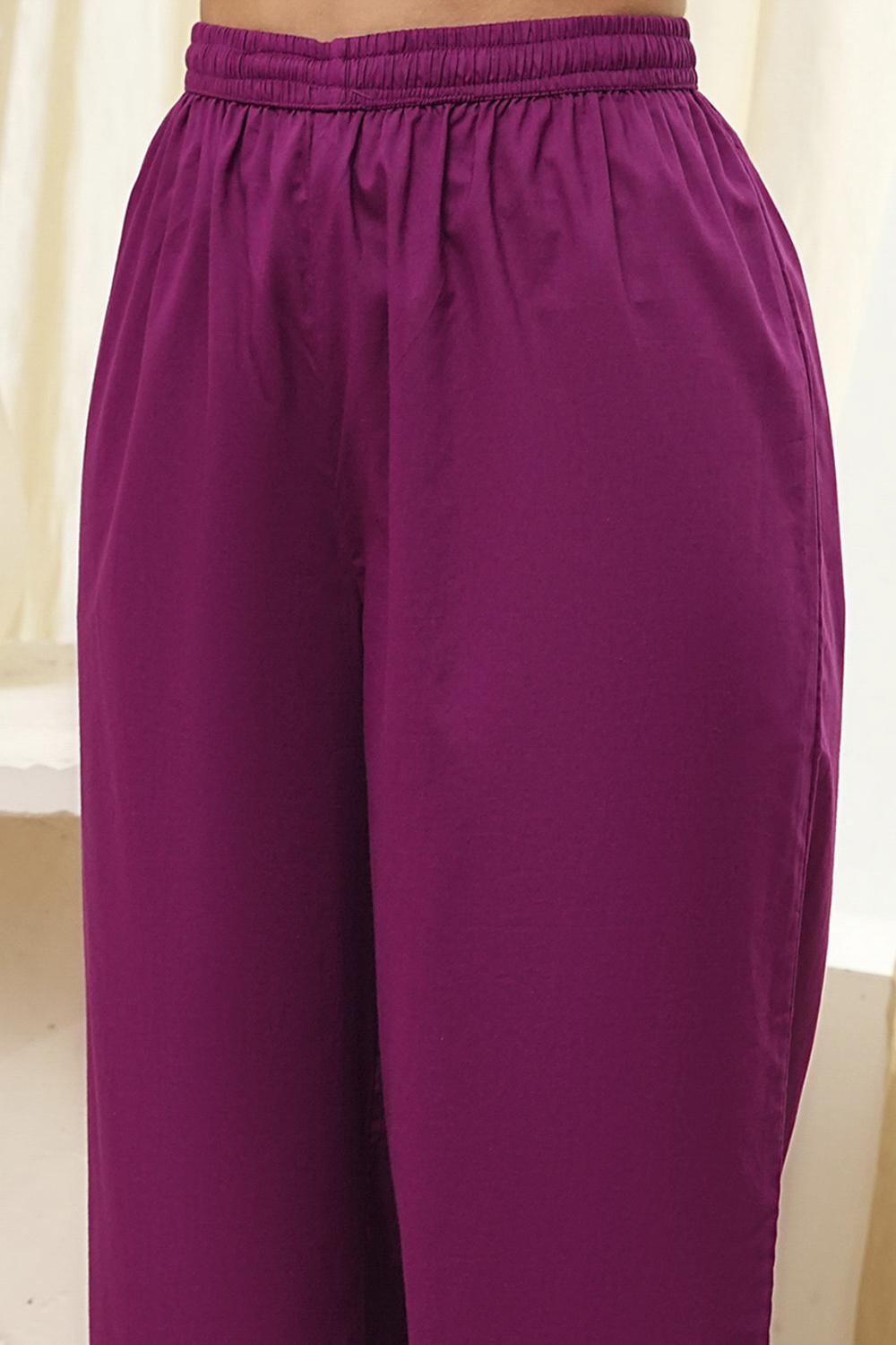Berry Purple Cotton Straight Suit Set image number 2