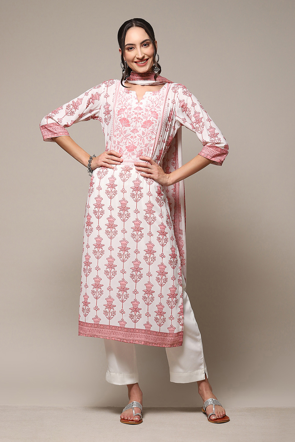 Peach Silk Blend Digital Print Unstitched Suit Set image number 8