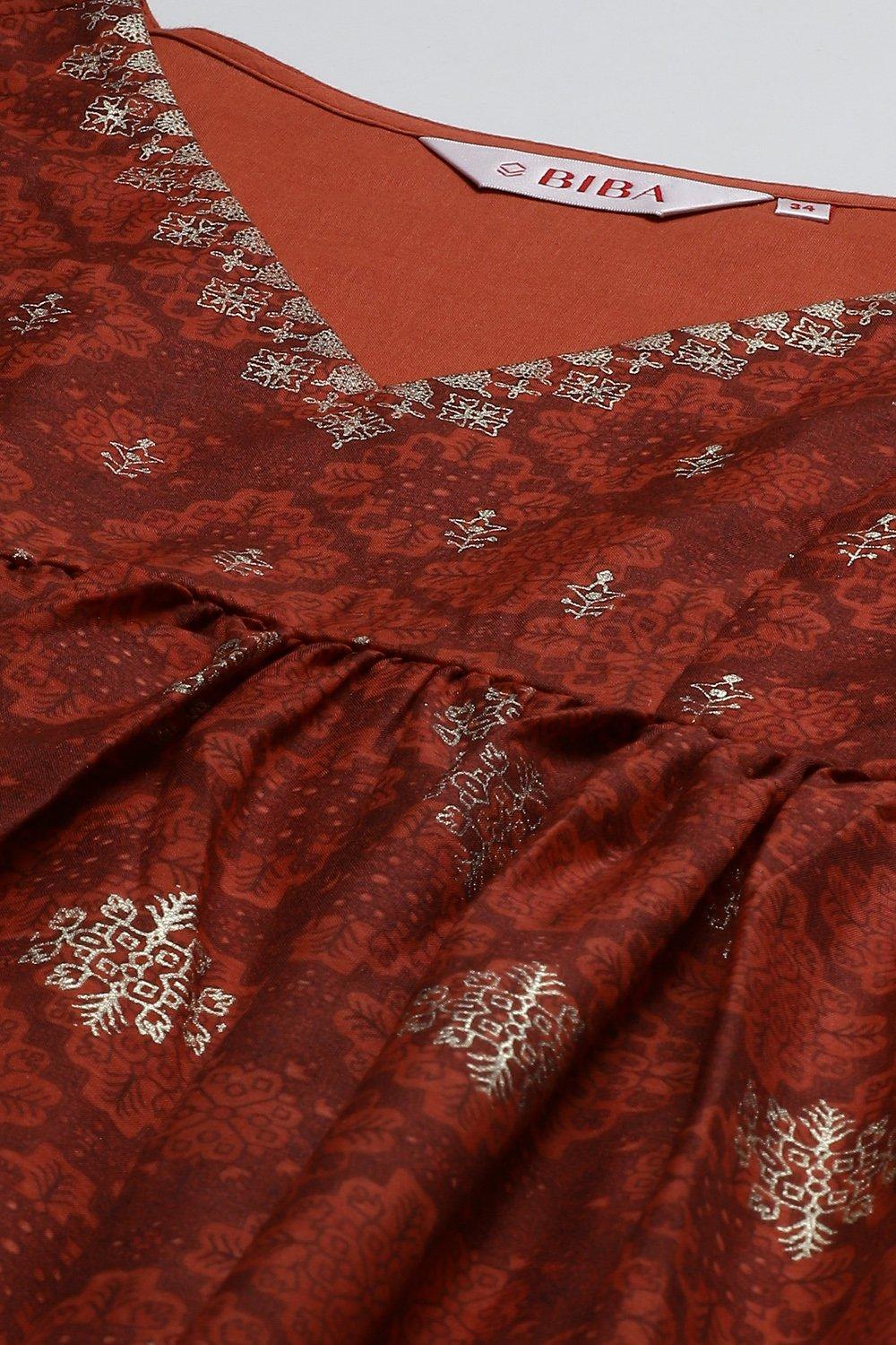 Rust Printed Anarkali Kurta Palazzo Suit Set image number 1