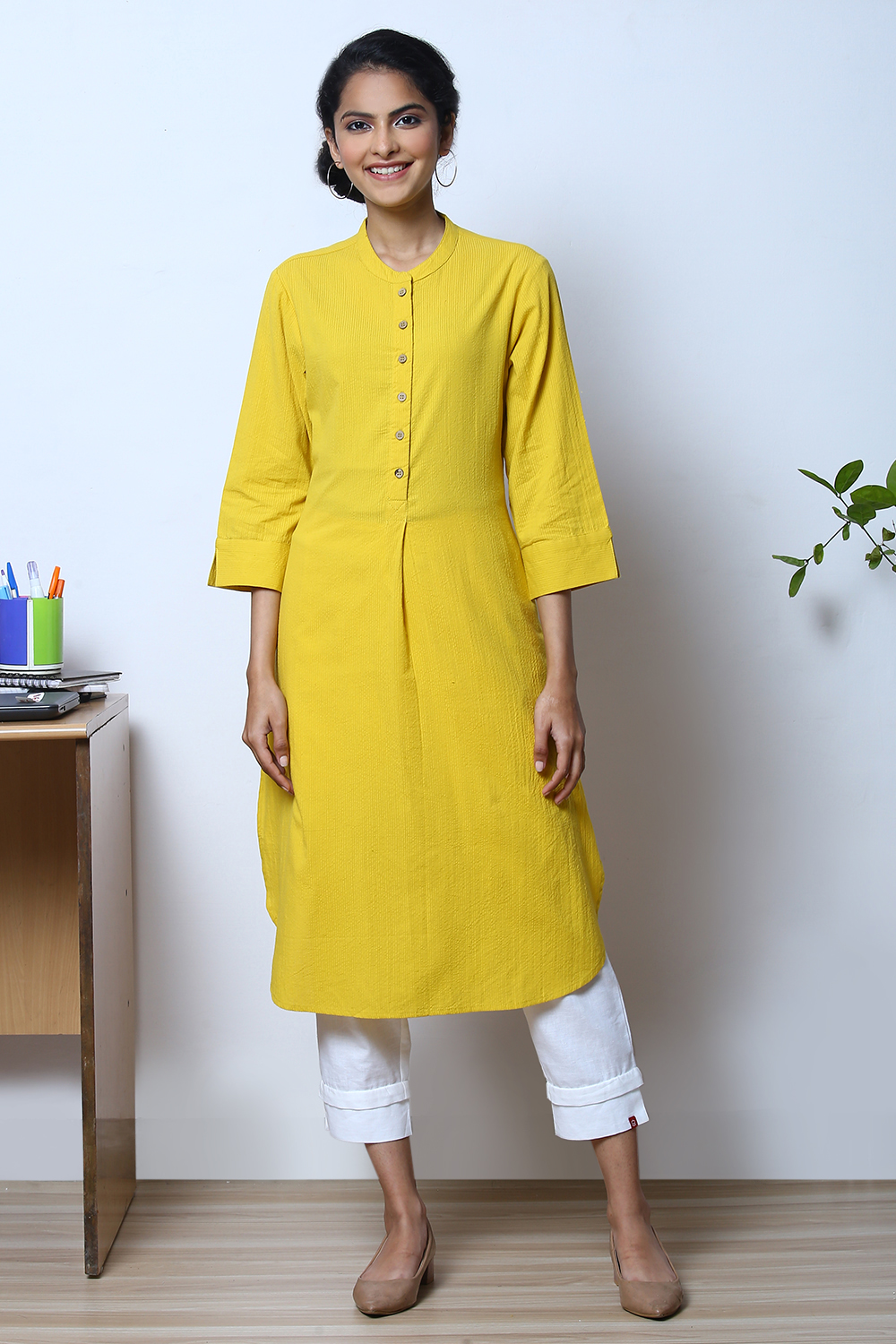 Navy Cotton Yarndyed Kurta image number 6