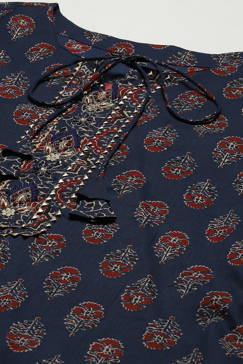 Indigo Cotton Hand Block Print Unstitched Suit Set image number 5