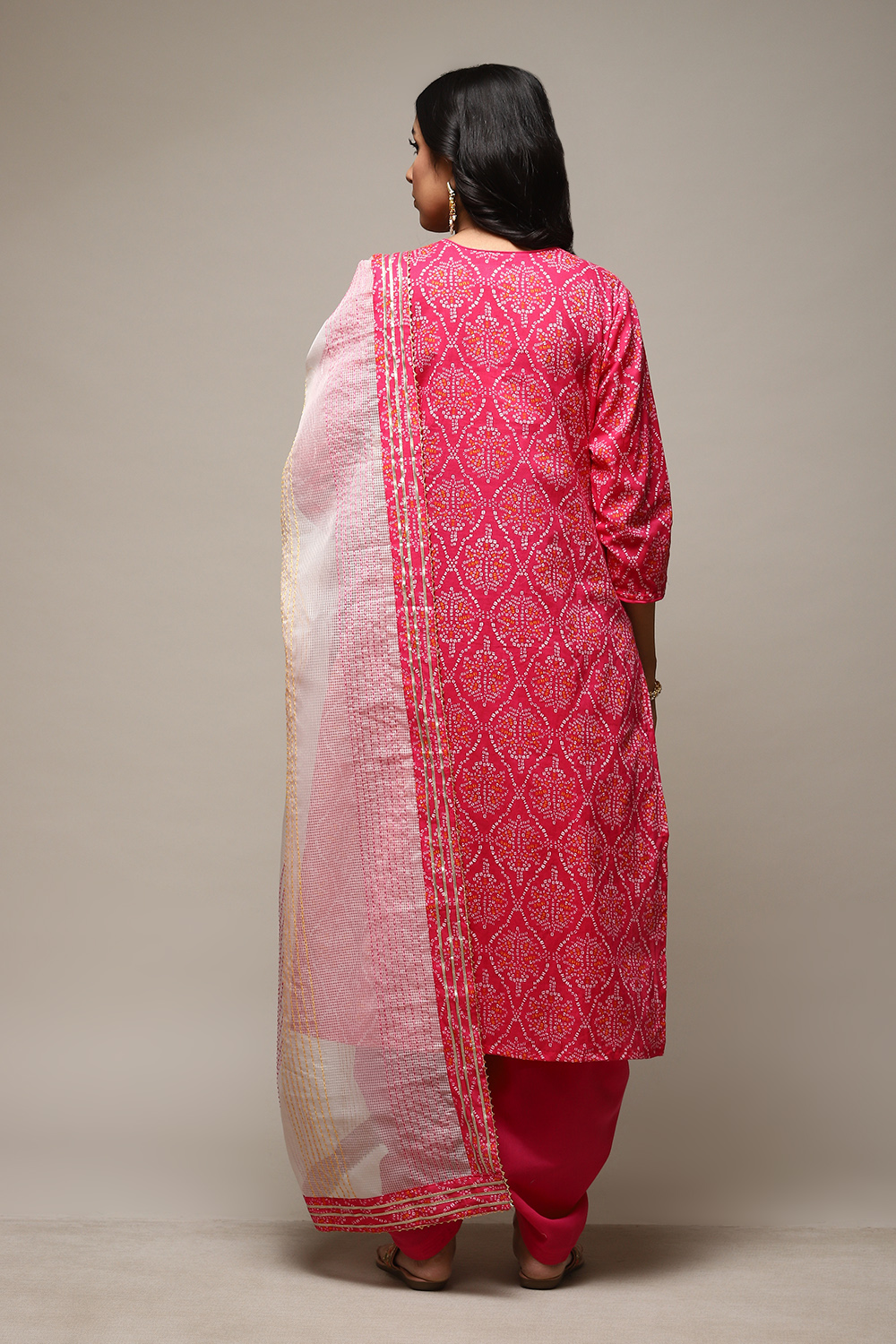Pink Cotton Hand Block Print Unstitched Suit Set image number 5