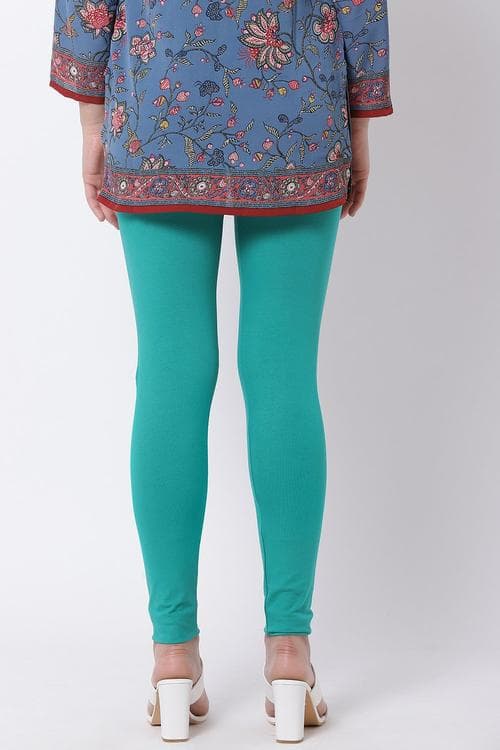 Green Cotton Lycra Leggings image number 5