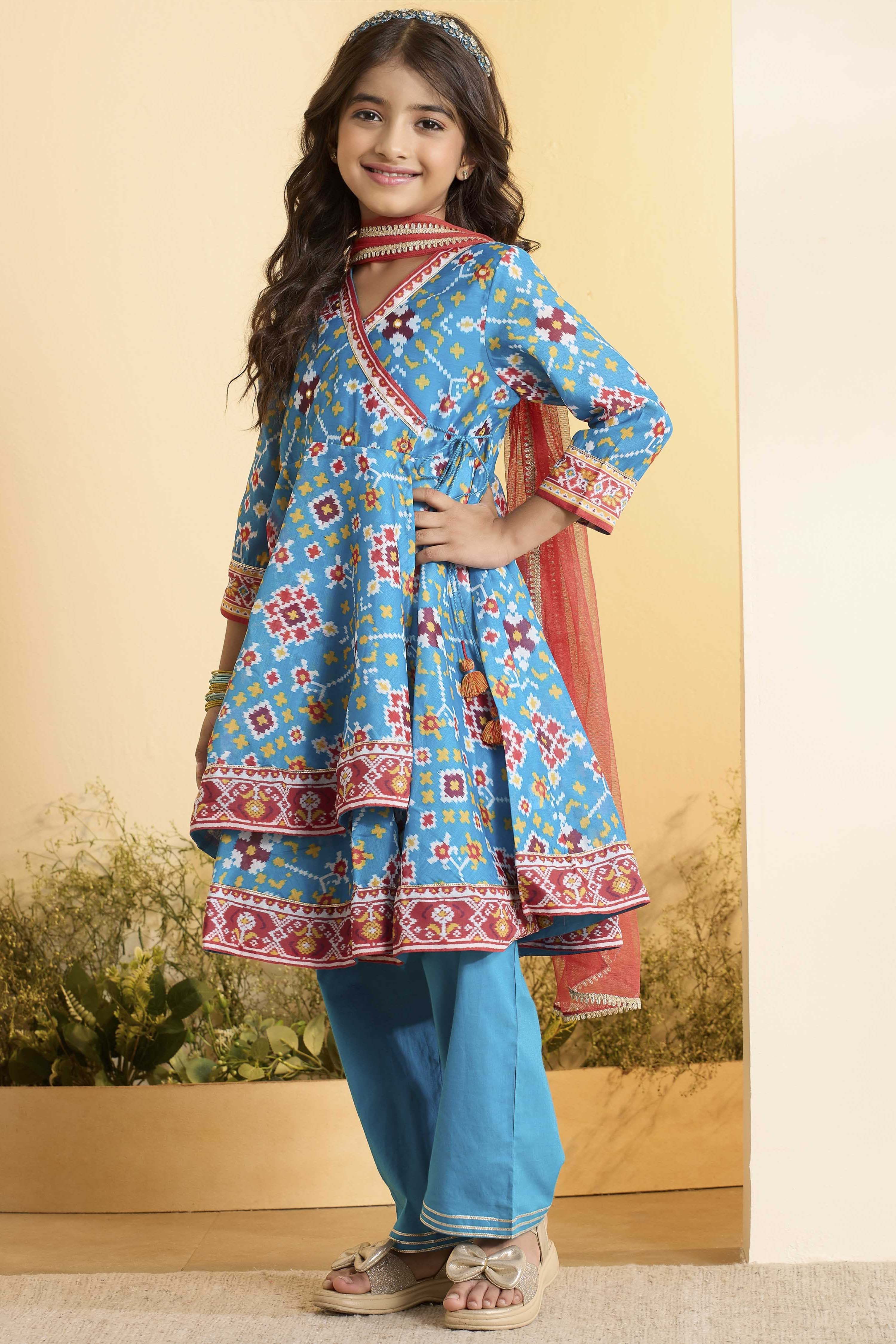 Teal Polyester Anarkali Suit Set image number 3