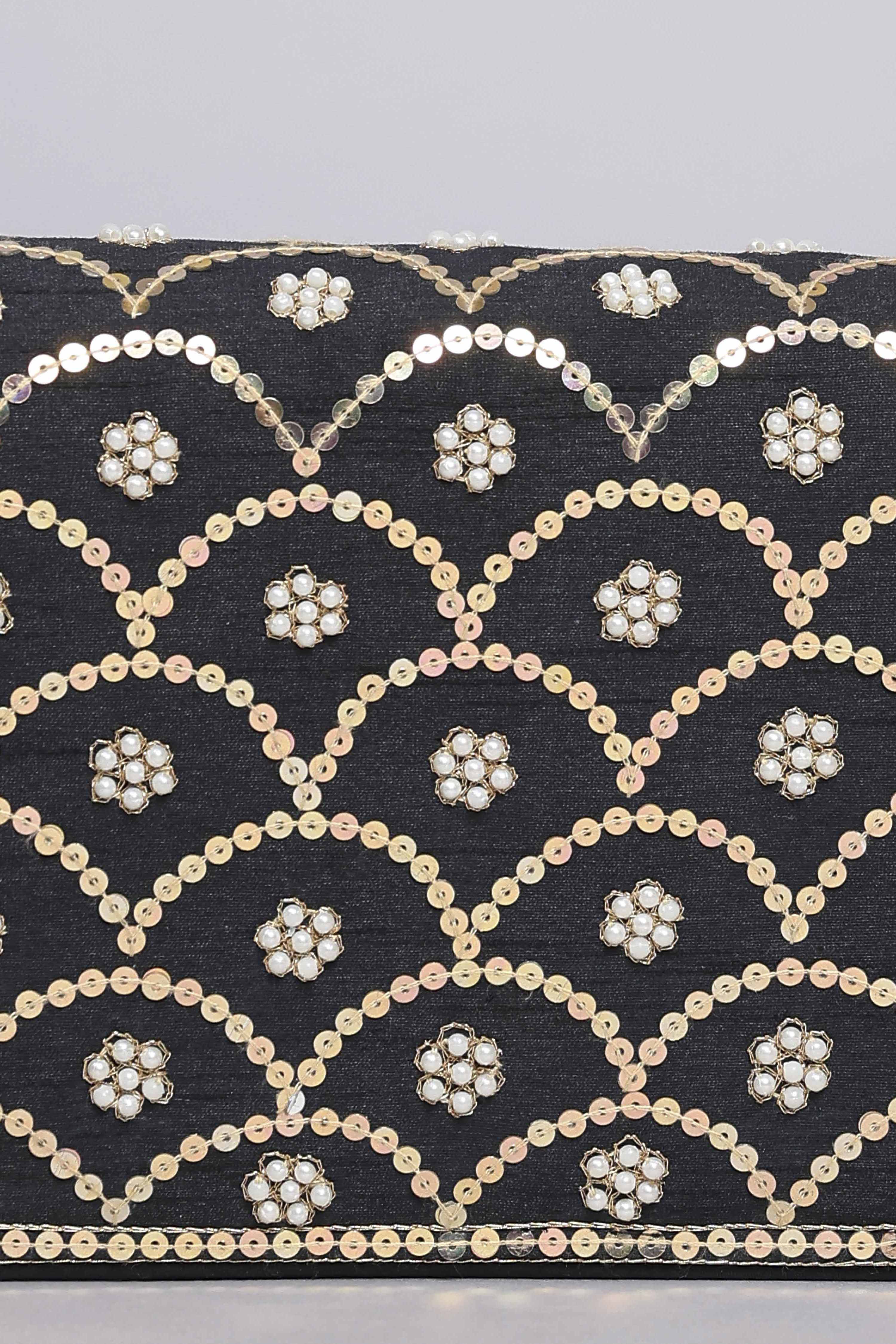 Black Polycotton Seqin Embroidery Shoulder Bag image number 1