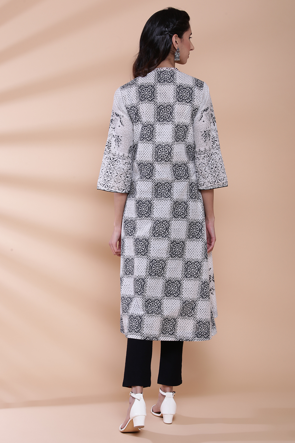 Black Cotton A-line Printed Kurta image number 5