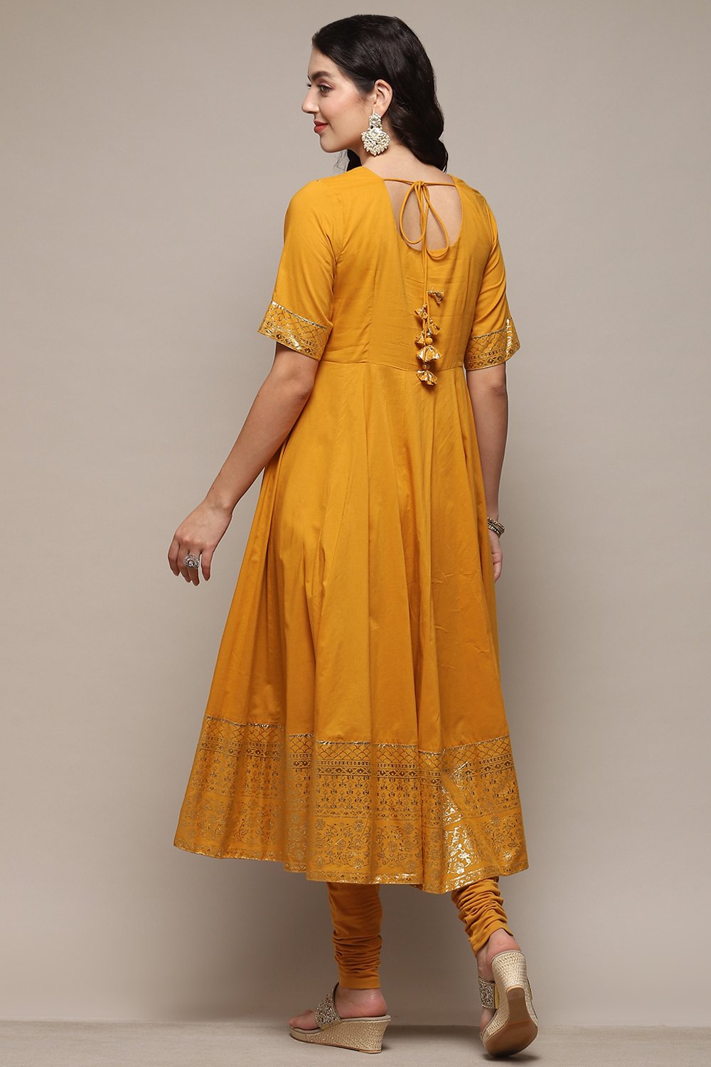 Yellow Voile Anarkali Kurta Churidar Suit Set image number 5