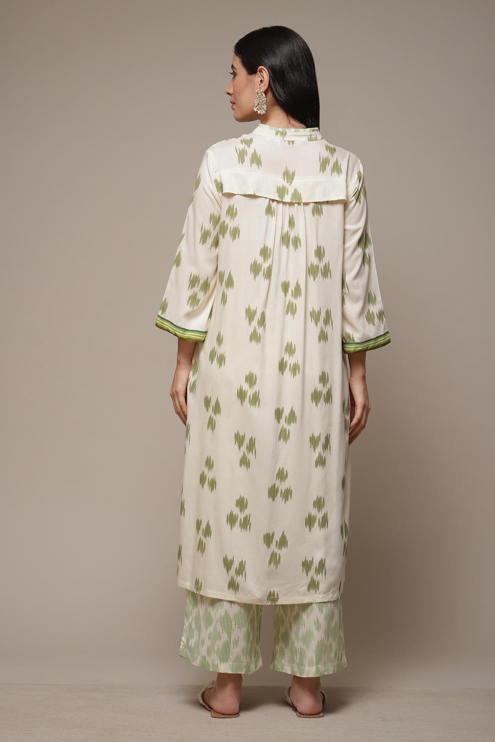 Natural Green Rayon Straight Printed 3 Piece Set image number 2