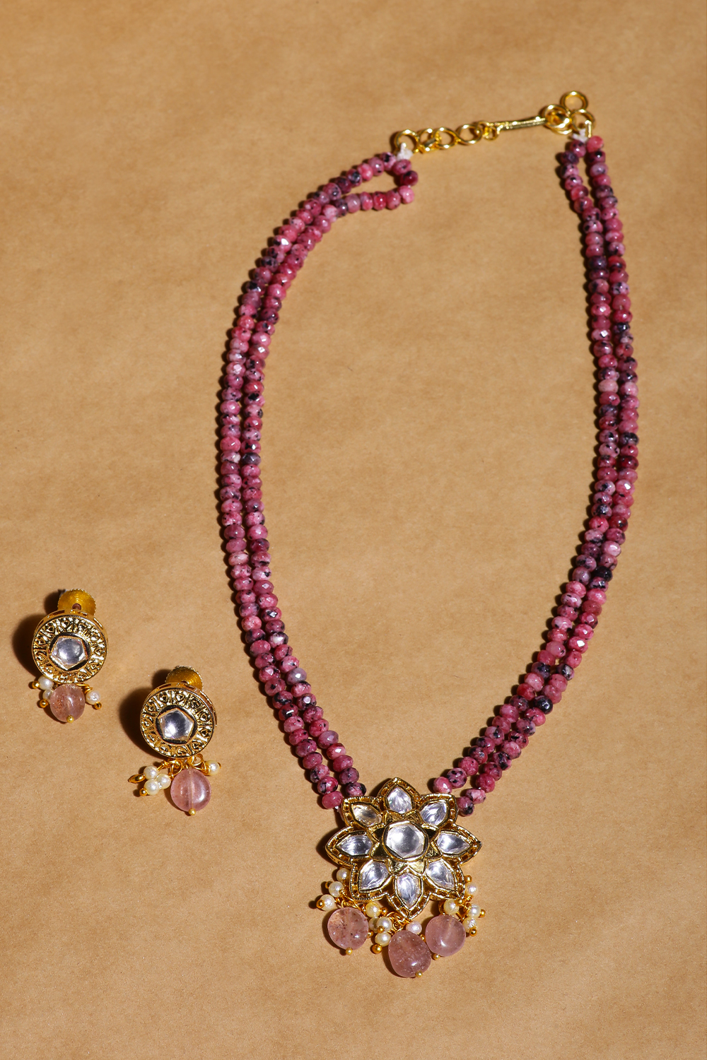 Pink Kundan Necklace Set image number 2