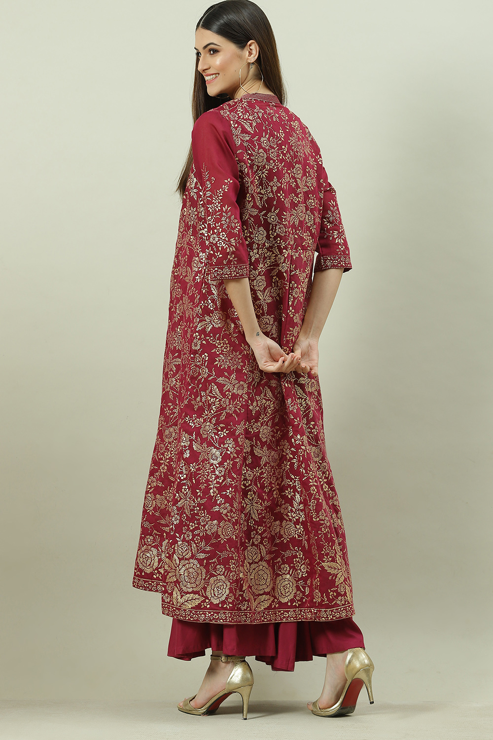 Charcoal Art Silk with Cape Printed Dress image number 5