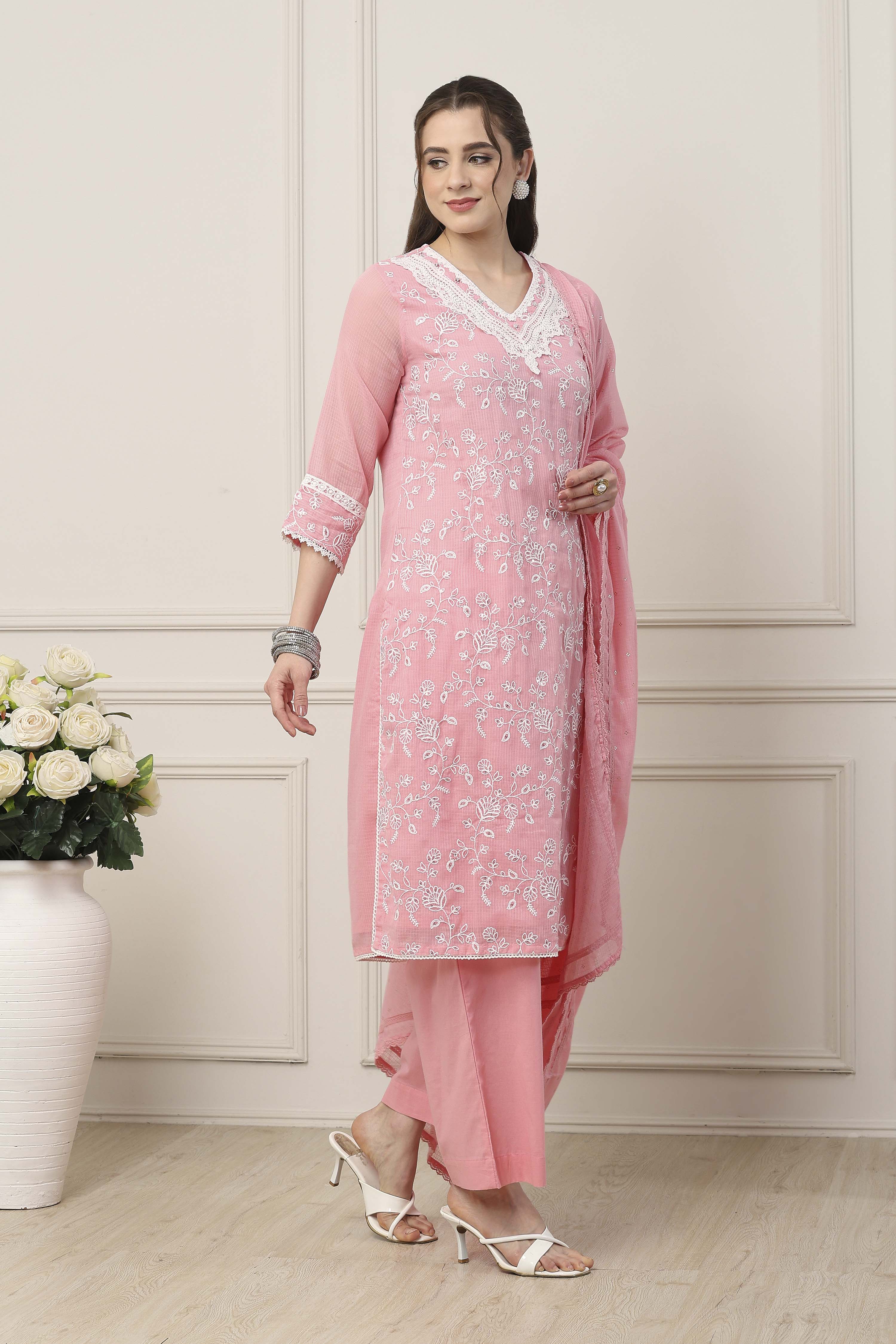 Blue Cotton Straight Suit Set image number 5